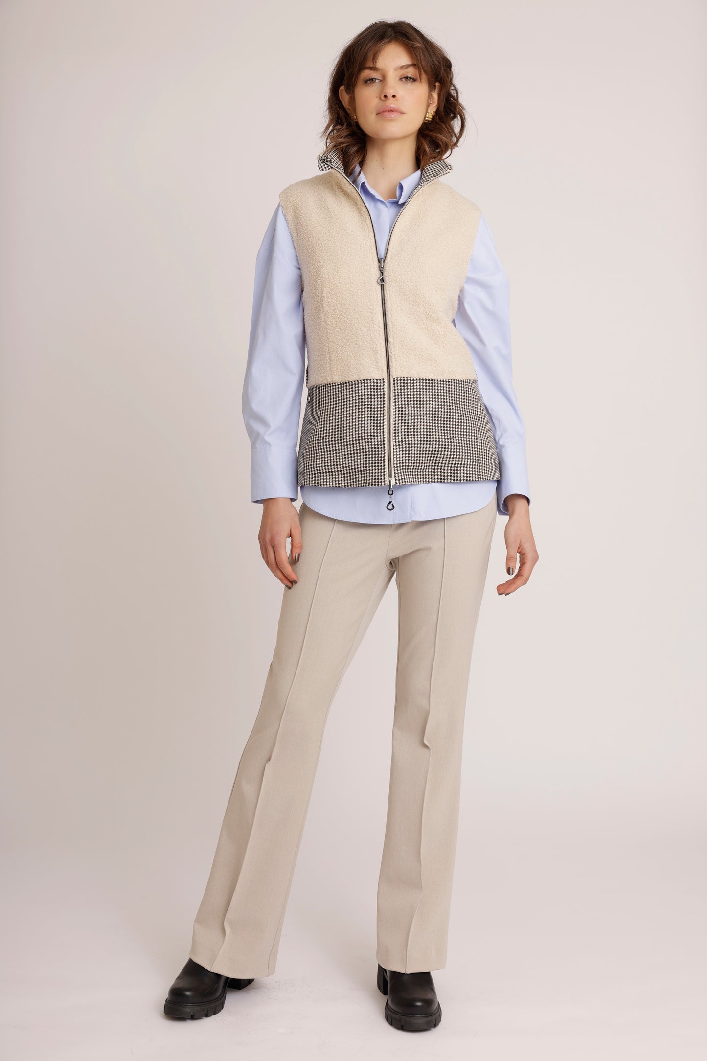 2-In-1 Teddy Jacket & Bodywarmer | Cream Houndstooth