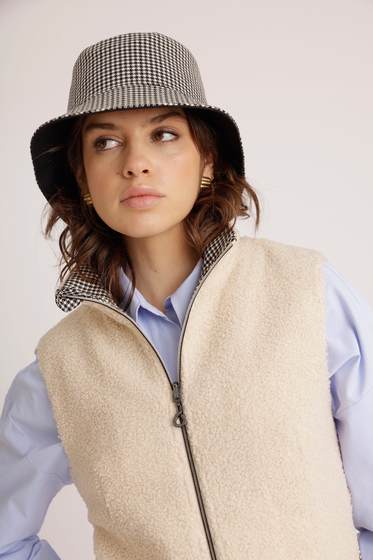 2-In-1 Teddy Jacket & Bodywarmer | Cream Houndstooth