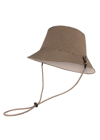 Waterproof Unisex Reversible Bucket Hat  | Beige Houndstooth