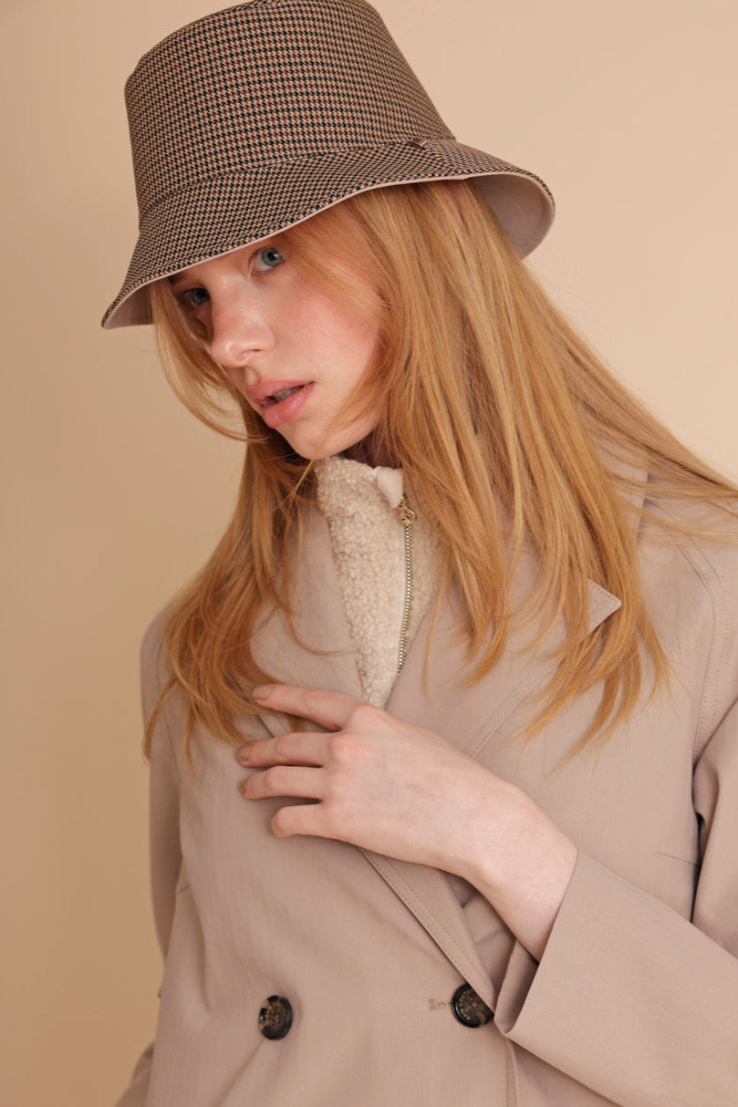 Waterproof Unisex Reversible Bucket Hat  | Beige Check