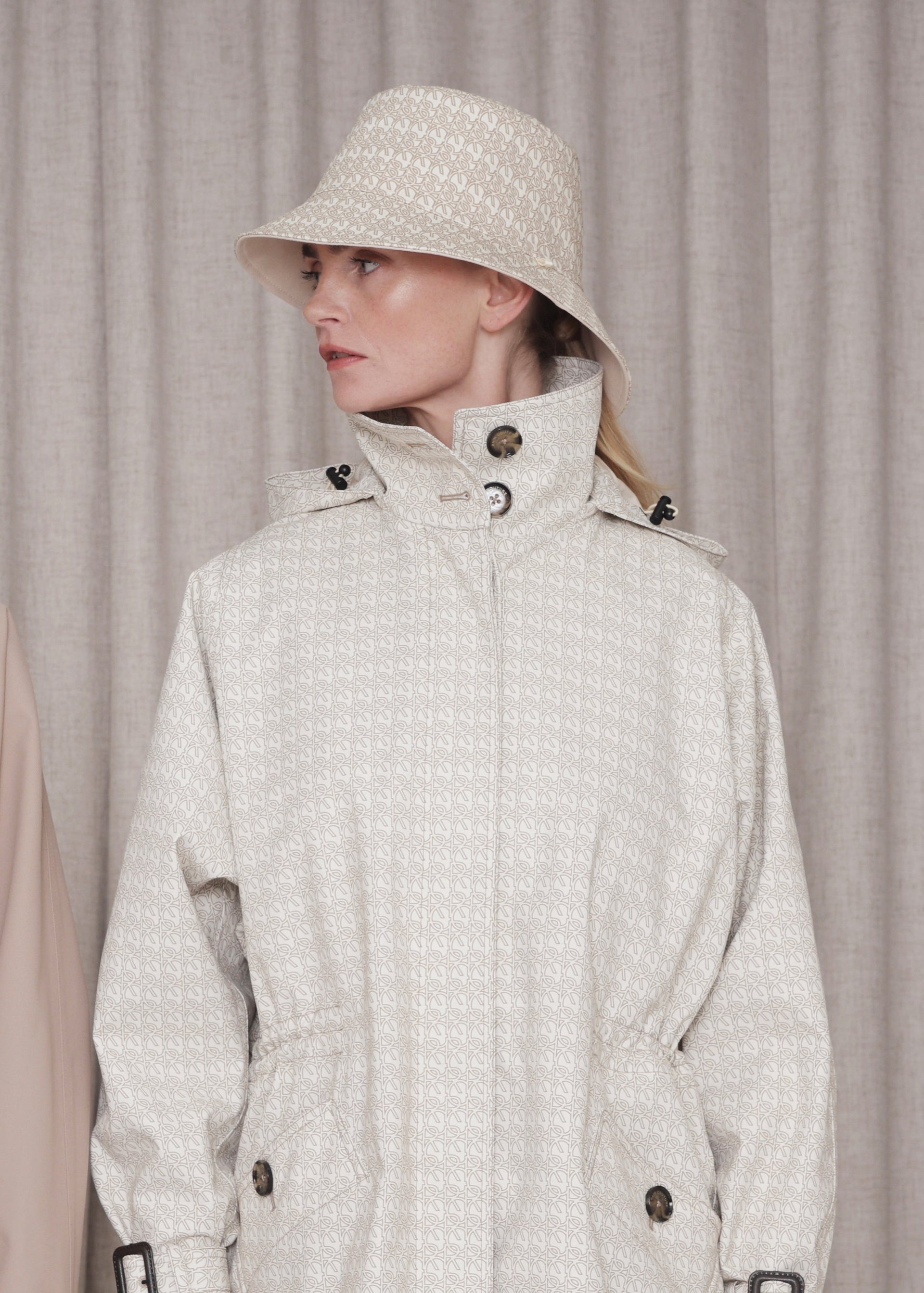 Waterproof Unisex Reversible Bucket Hat | Beige Monogram