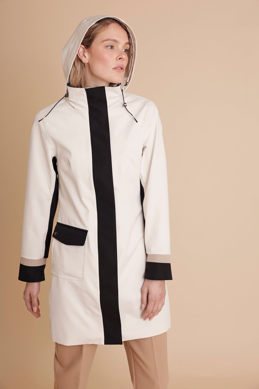 Waterproof Straight Fit Coat  | Cream Black