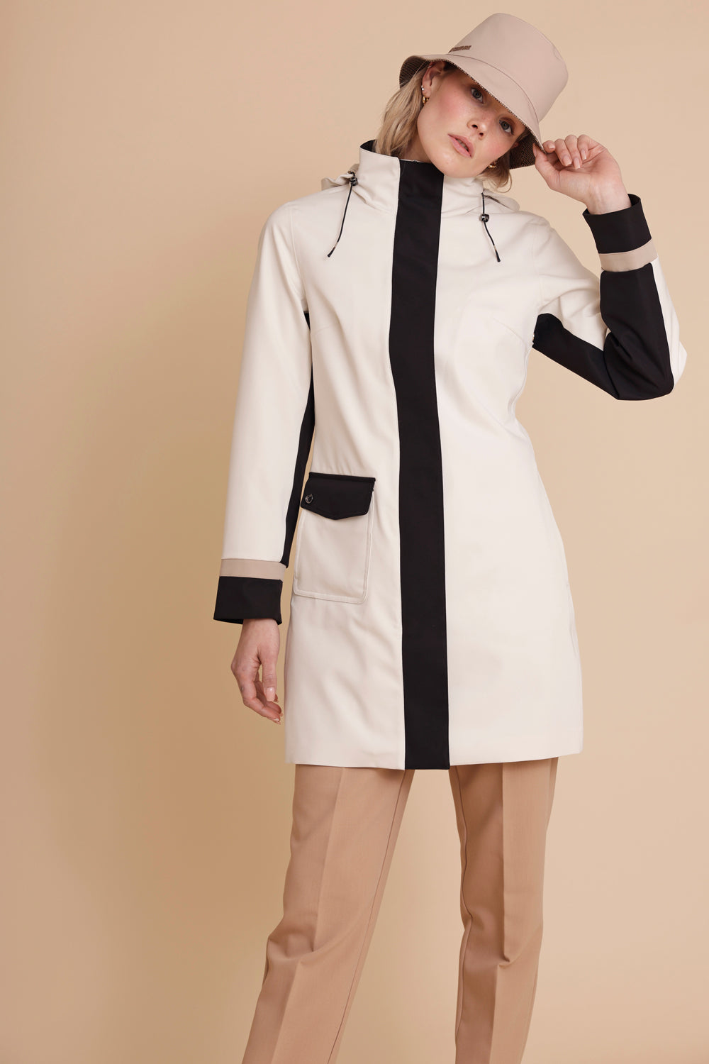 Waterproof Straight Fit Coat  | Cream Black