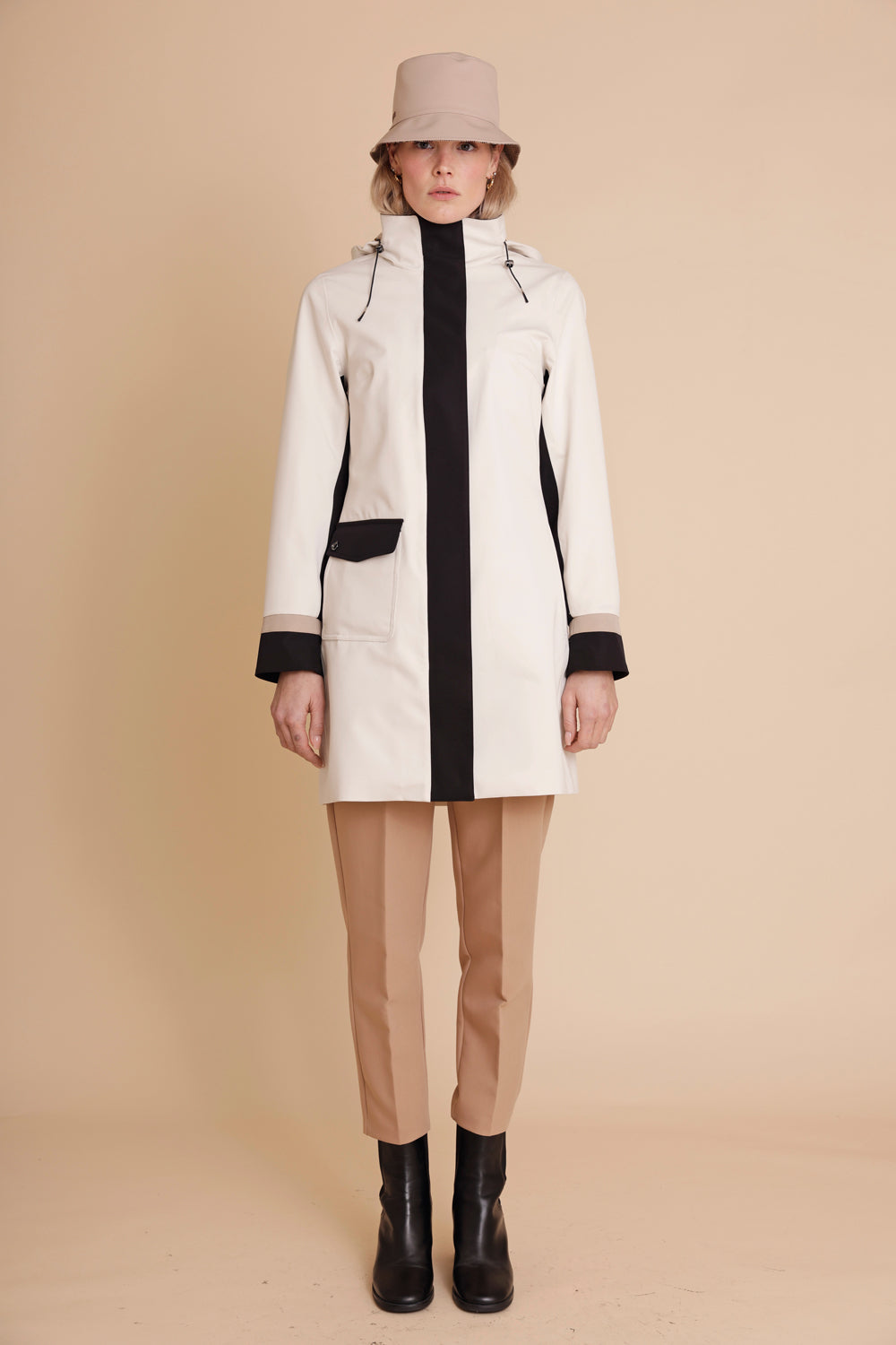 Waterproof Straight Fit Coat  | Cream Black