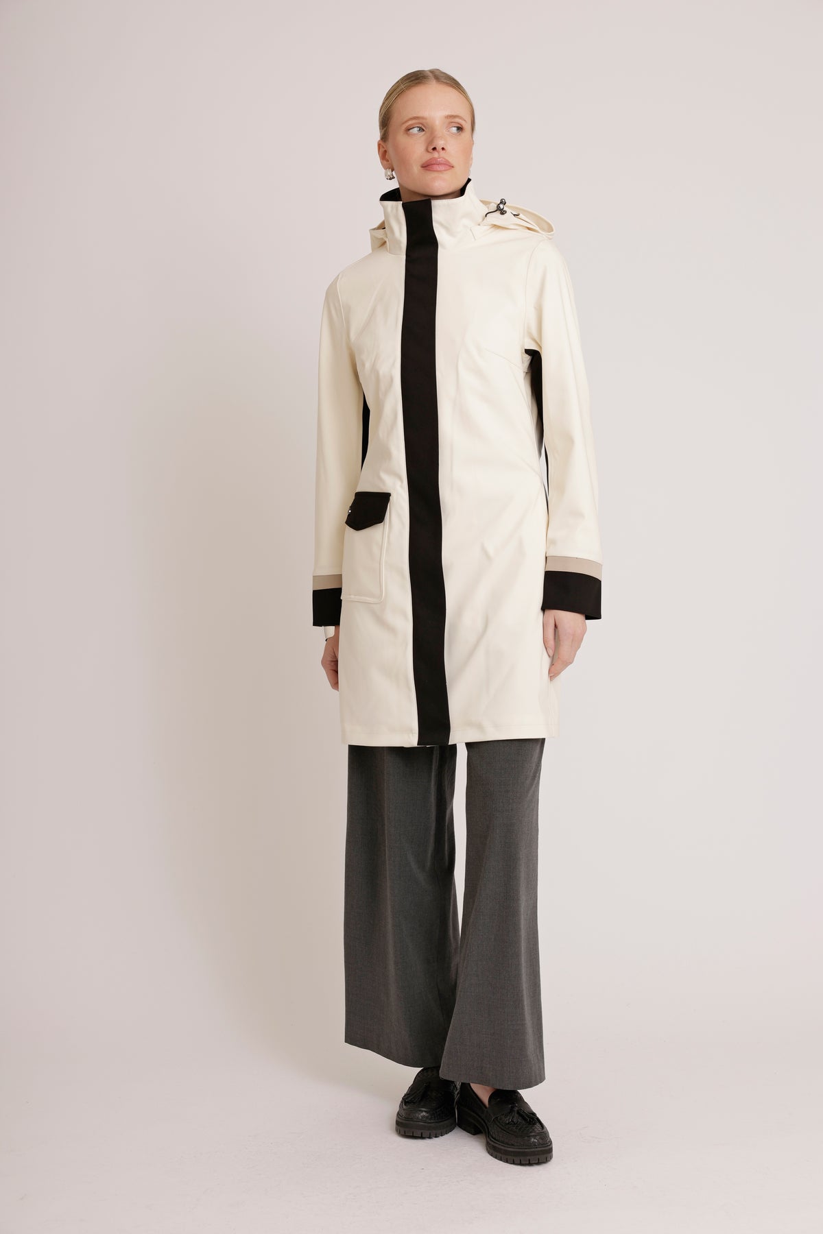 Waterproof Straight Fit Coat  | Cream Black