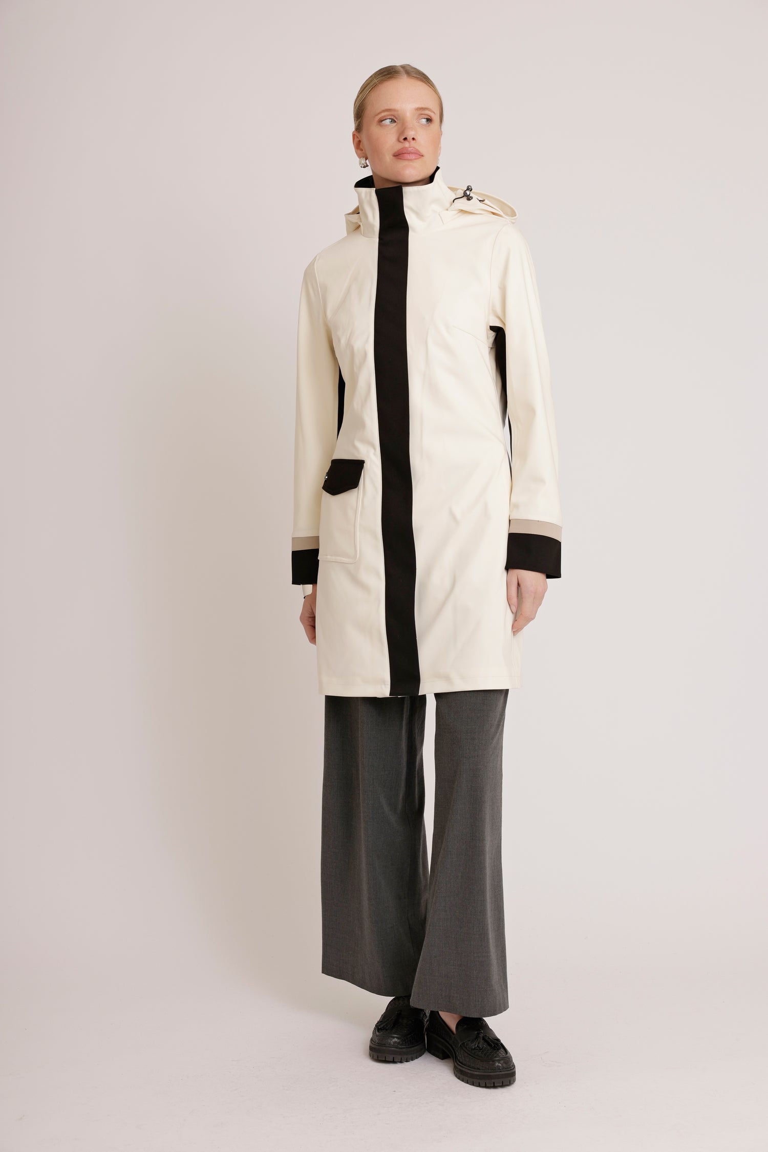 Waterproof Straight Fit Coat  | Cream Black
