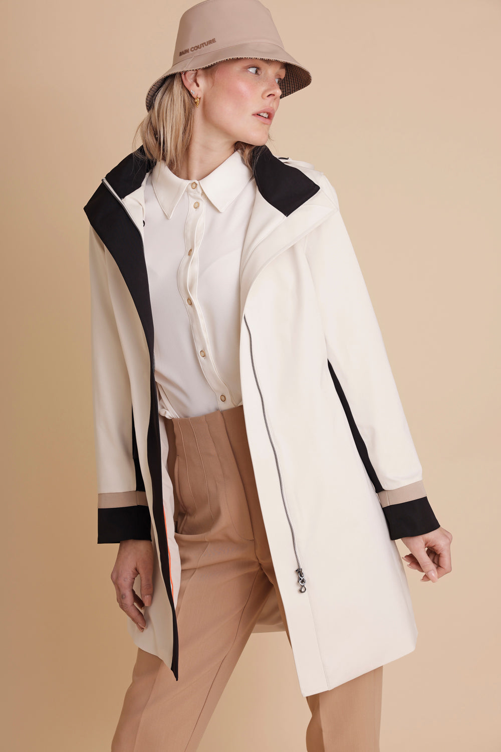 Waterproof Straight Fit Coat  | Cream Black