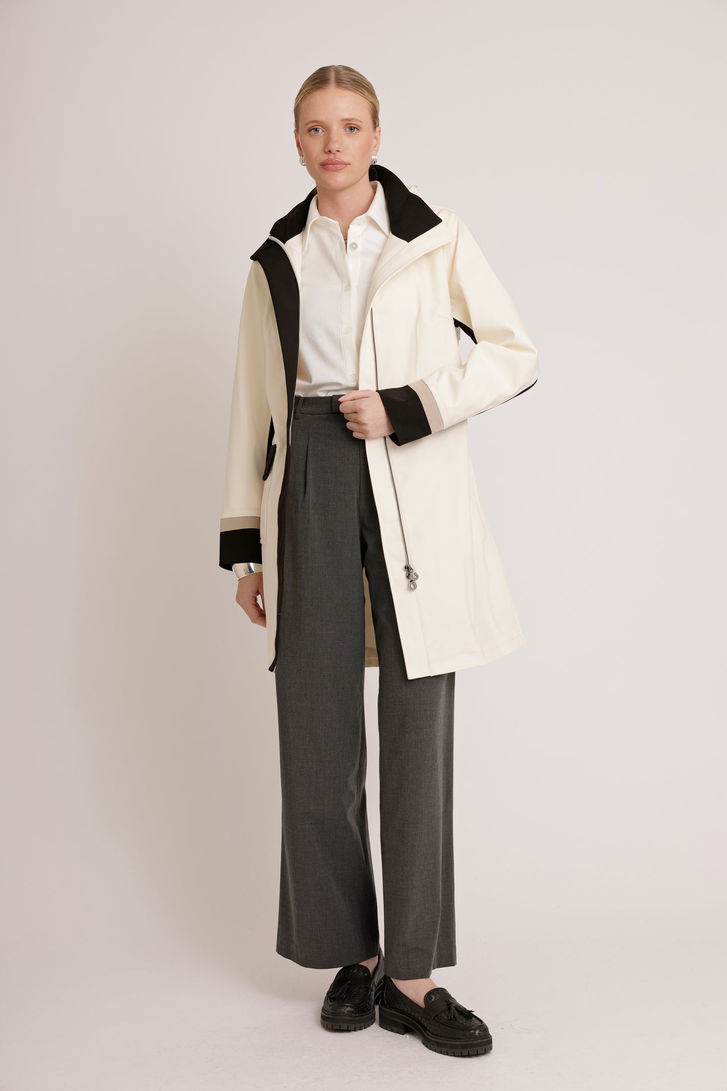 Waterproof Straight Fit Coat  | Cream Black