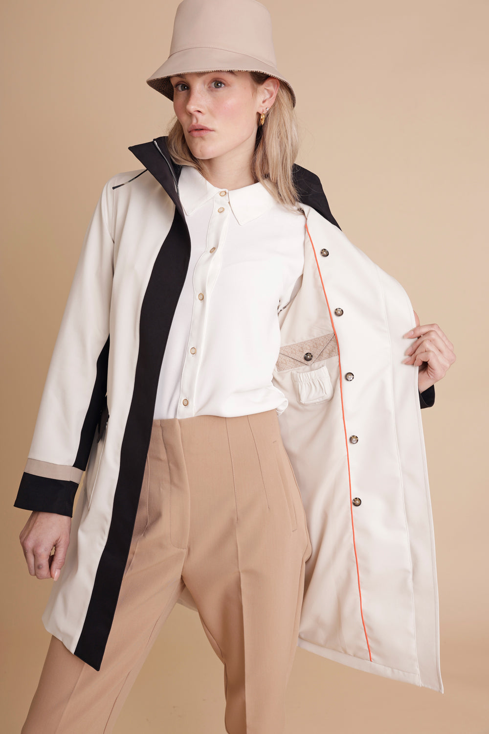 Waterproof Straight Fit Coat  | Cream Black