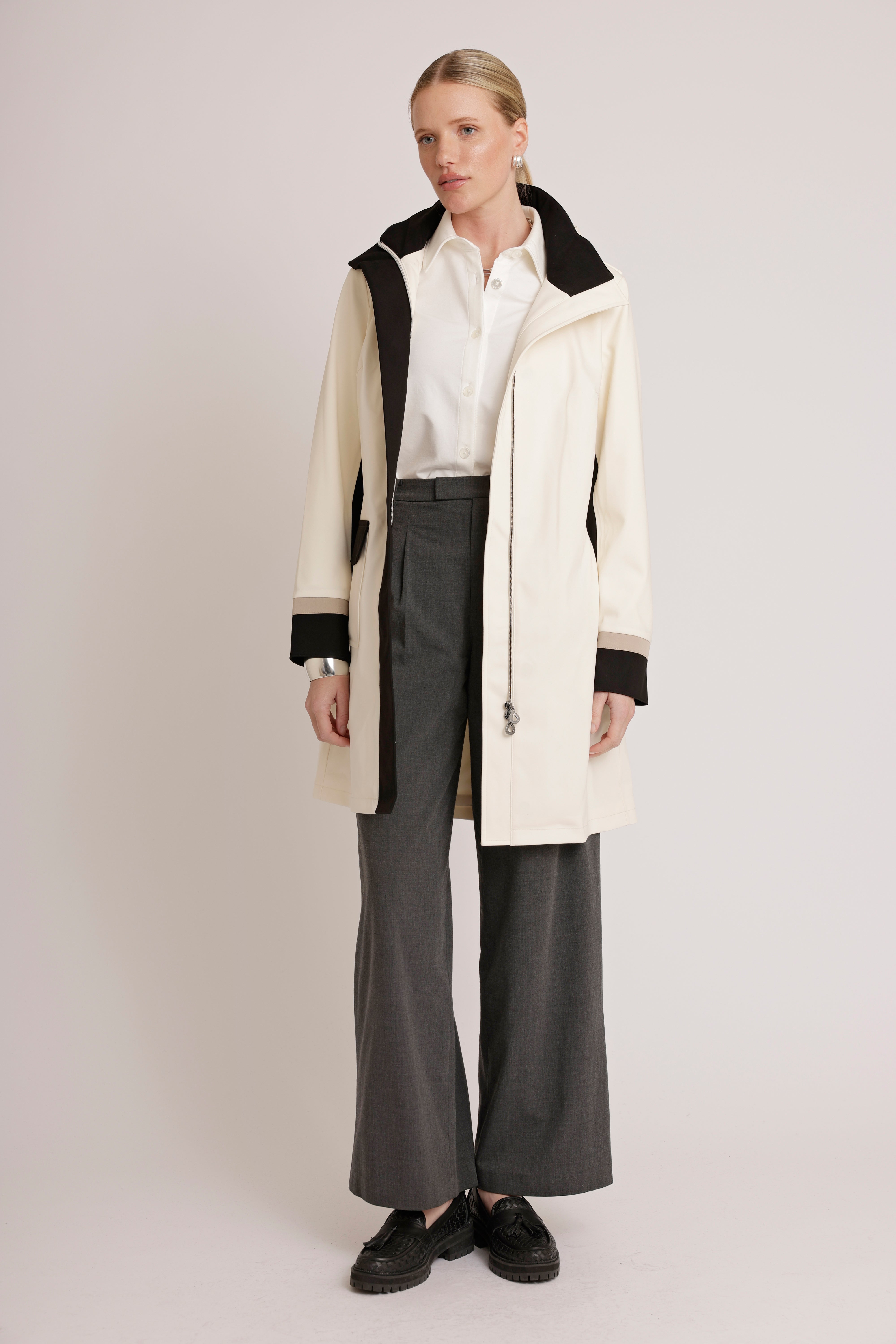 Waterproof Straight Fit Coat  | Cream Black