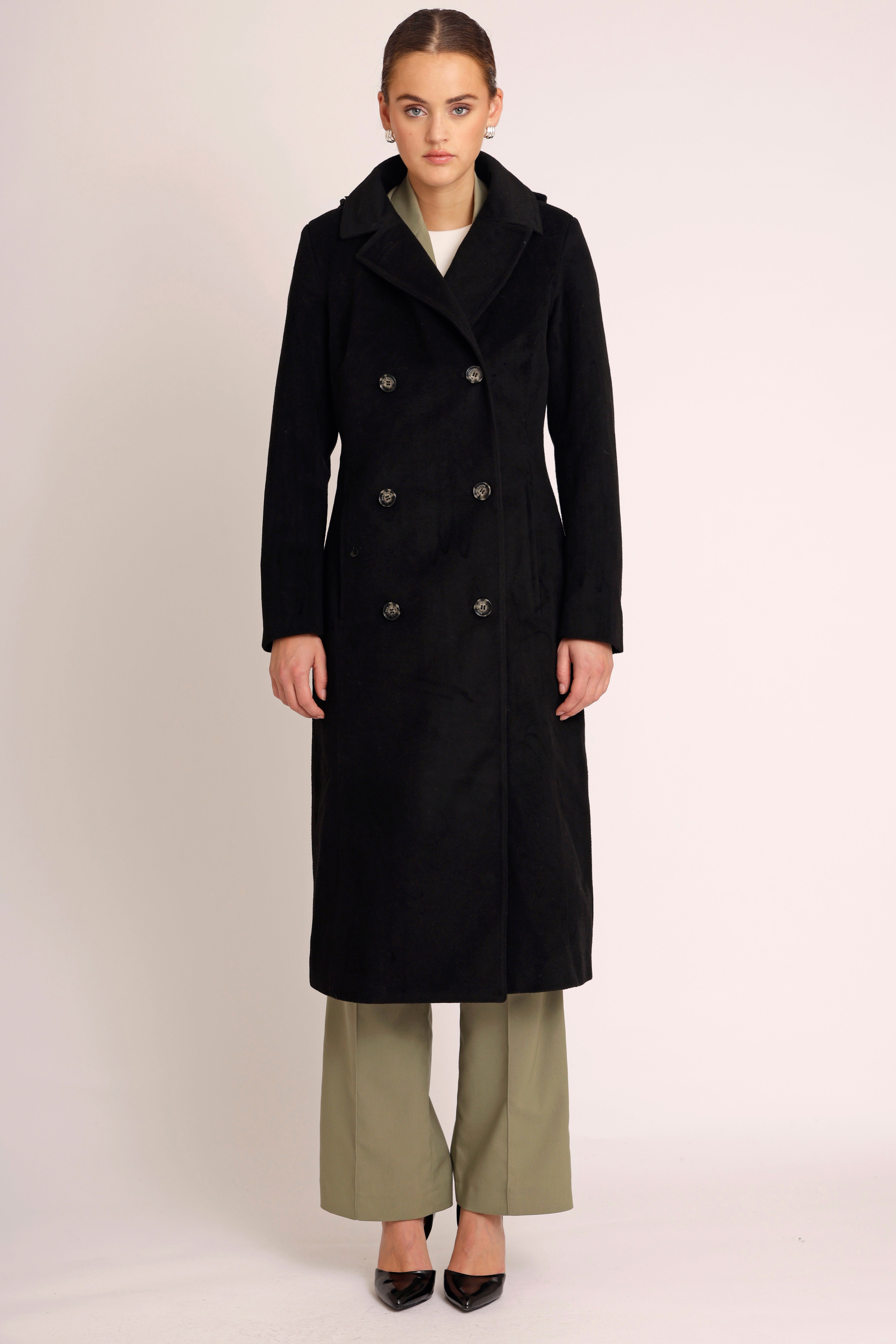 Waterproof Double Breasted Wool Trench  | Black Wool