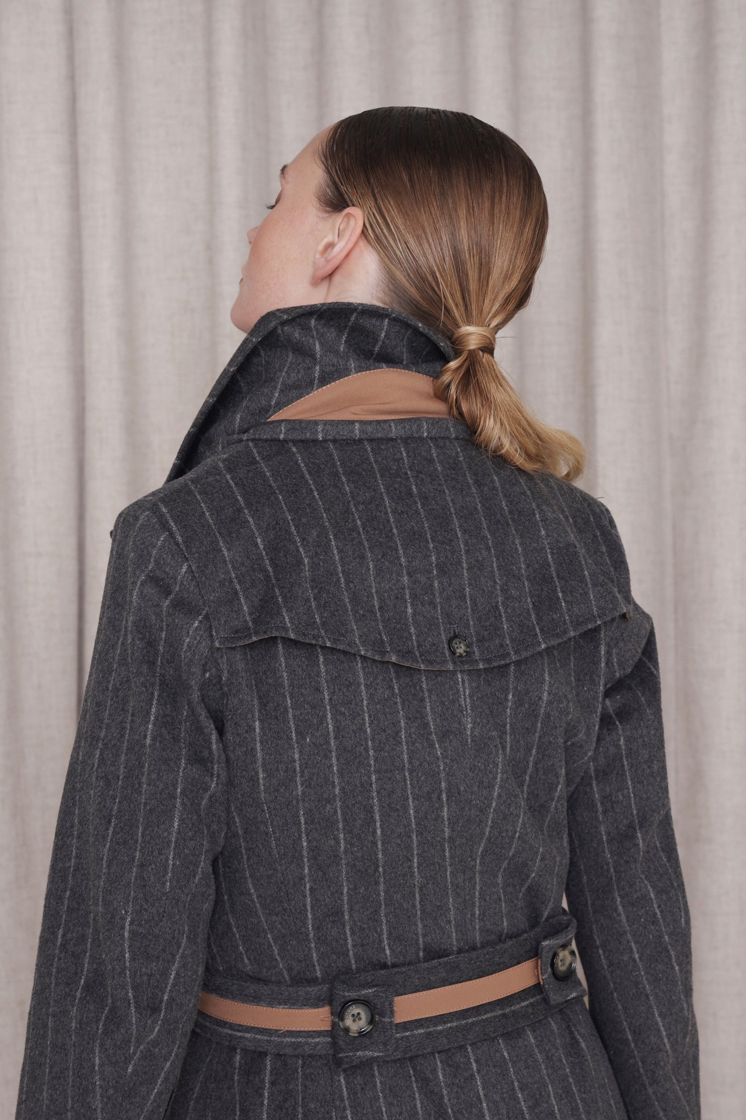 Waterproof Double Breasted Wool Trench  | Striped Gray Wool