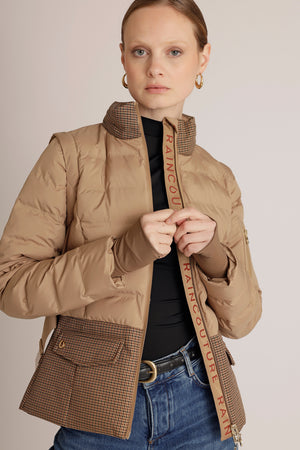 Waterproof 3-In-1 Down Jacket & Bodywarmer | Beige Houndstooth