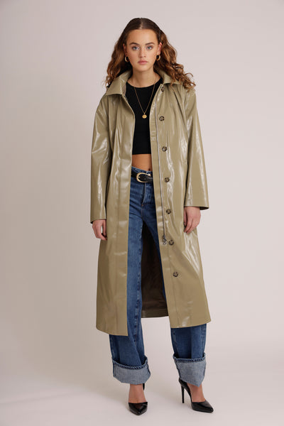 Waterproof Laque Coat | Khaki Green