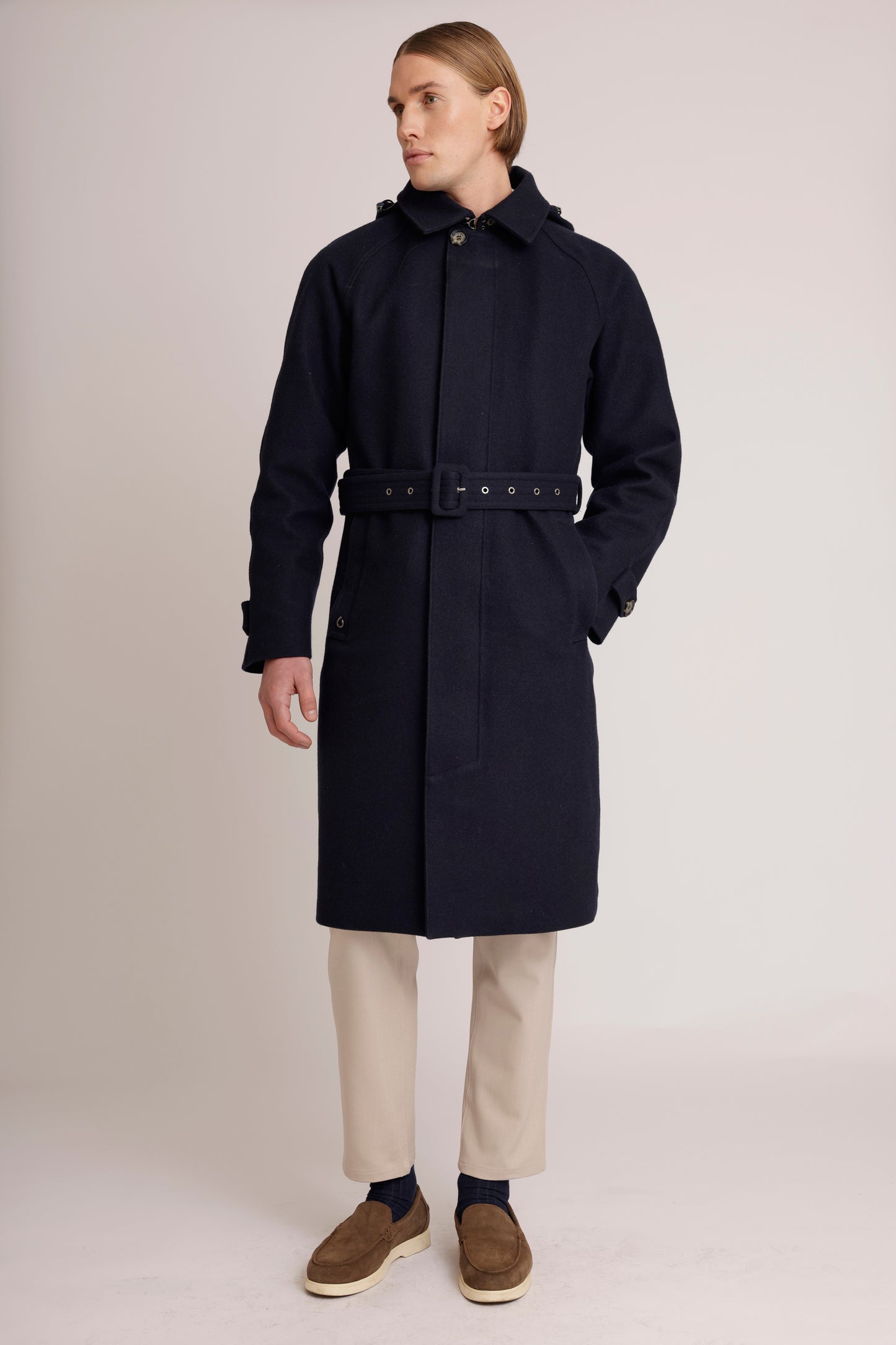 Waterproof Long Trench  |  Navy Wool