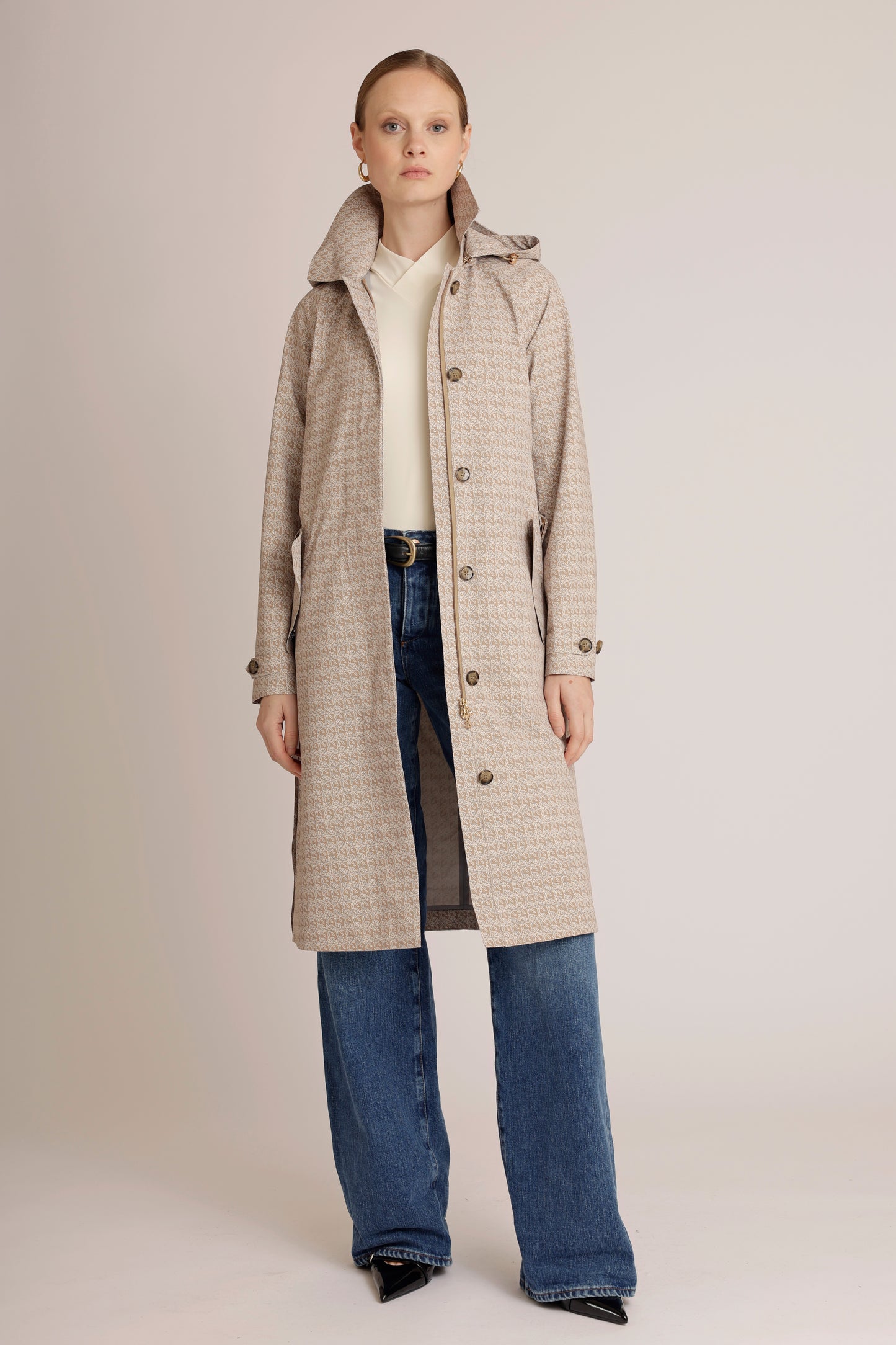 Waterproof Packable Straight-Fit Trenchcoat  | Beige Monogram