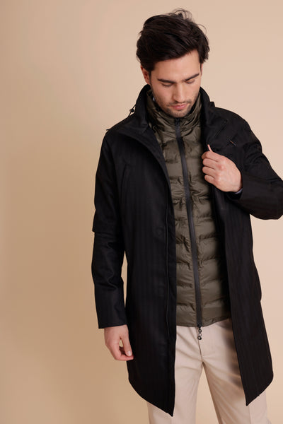 Waterproof Tailored Fit Parka | Black Herringbone