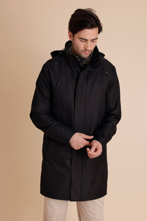Waterproof Tailored Fit Parka | Black Herringbone