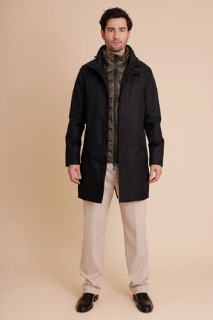 Waterproof Tailored Fit Parka | Black Herringbone