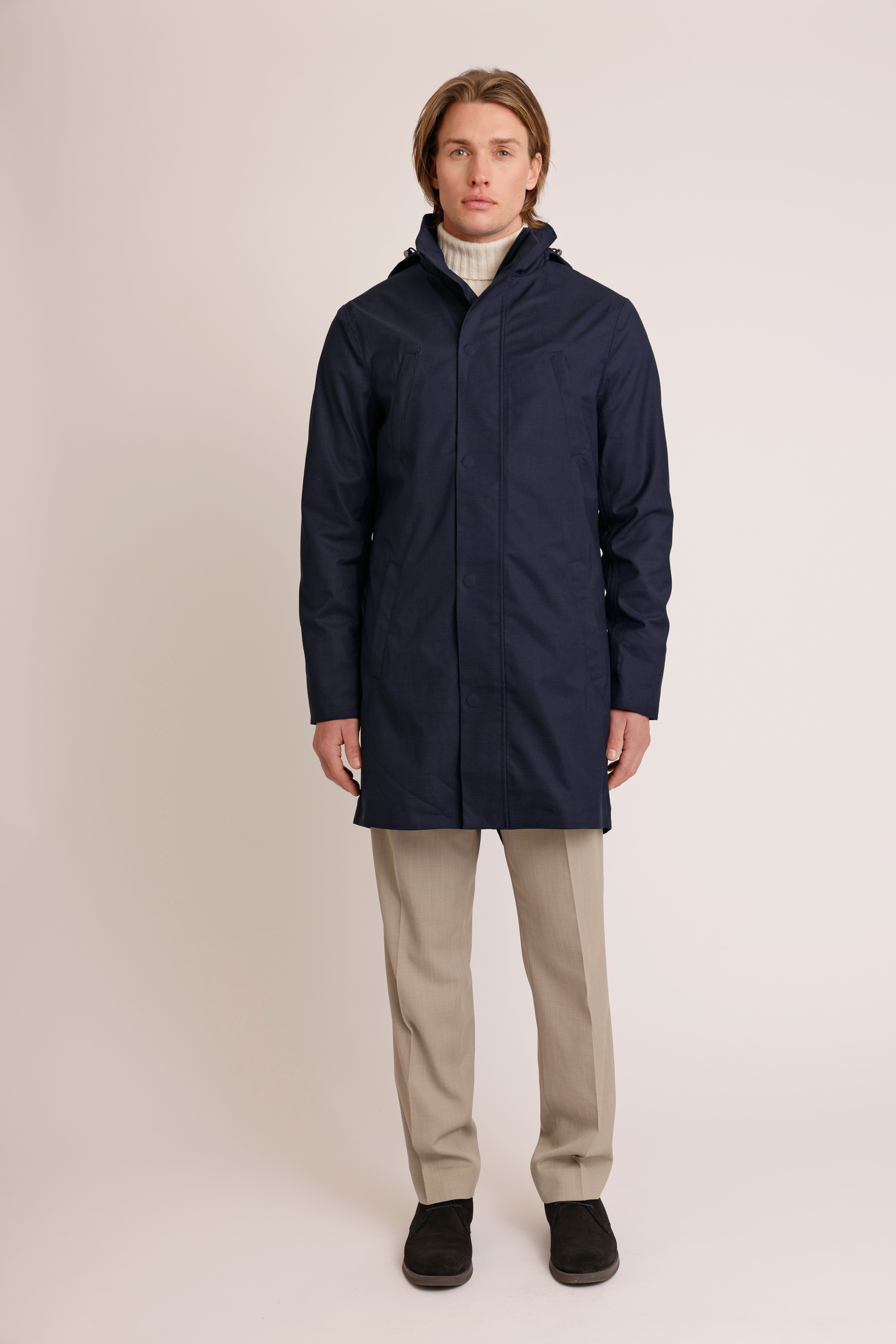 Waterproof Tailored Fit Parka | Navy Check