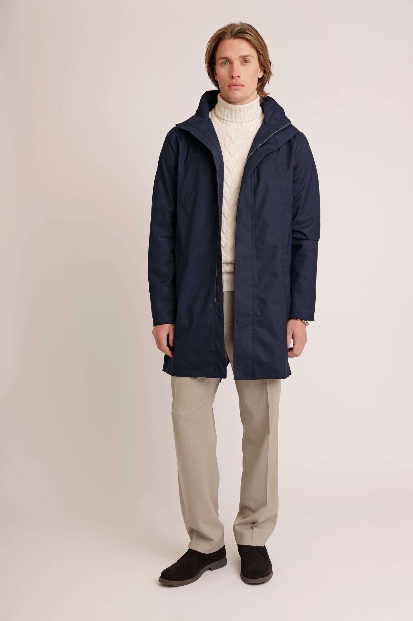 Waterproof Tailored Fit Parka | Navy Check