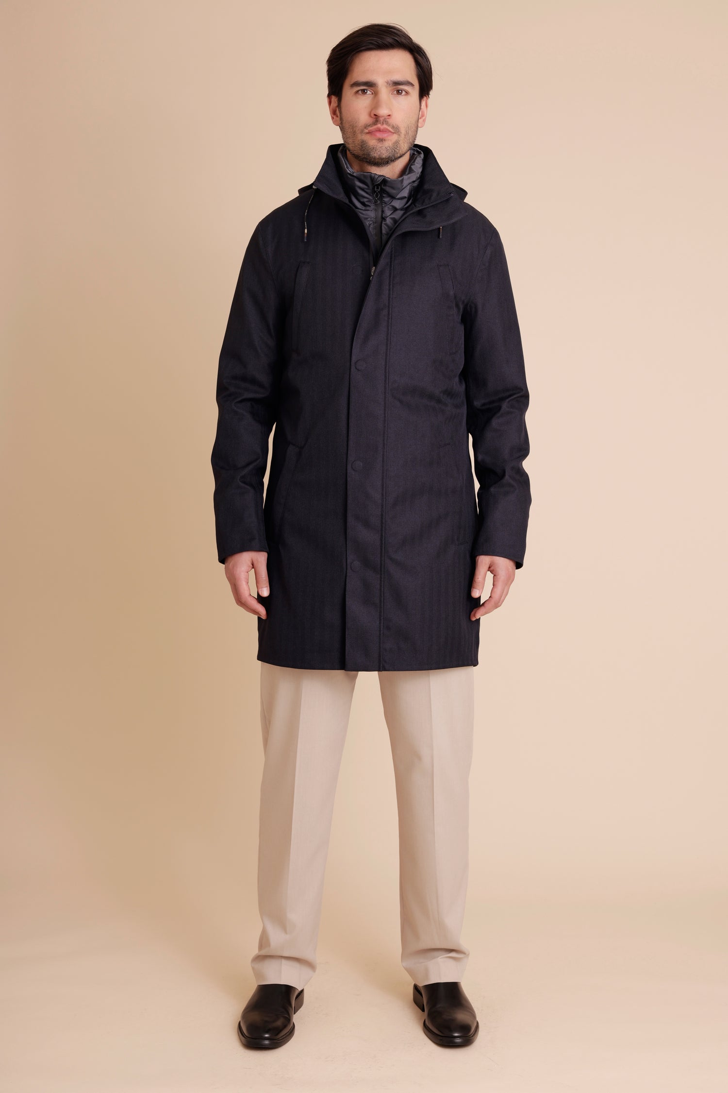 Waterproof Tailored Fit Parka  | Navy Herringbone