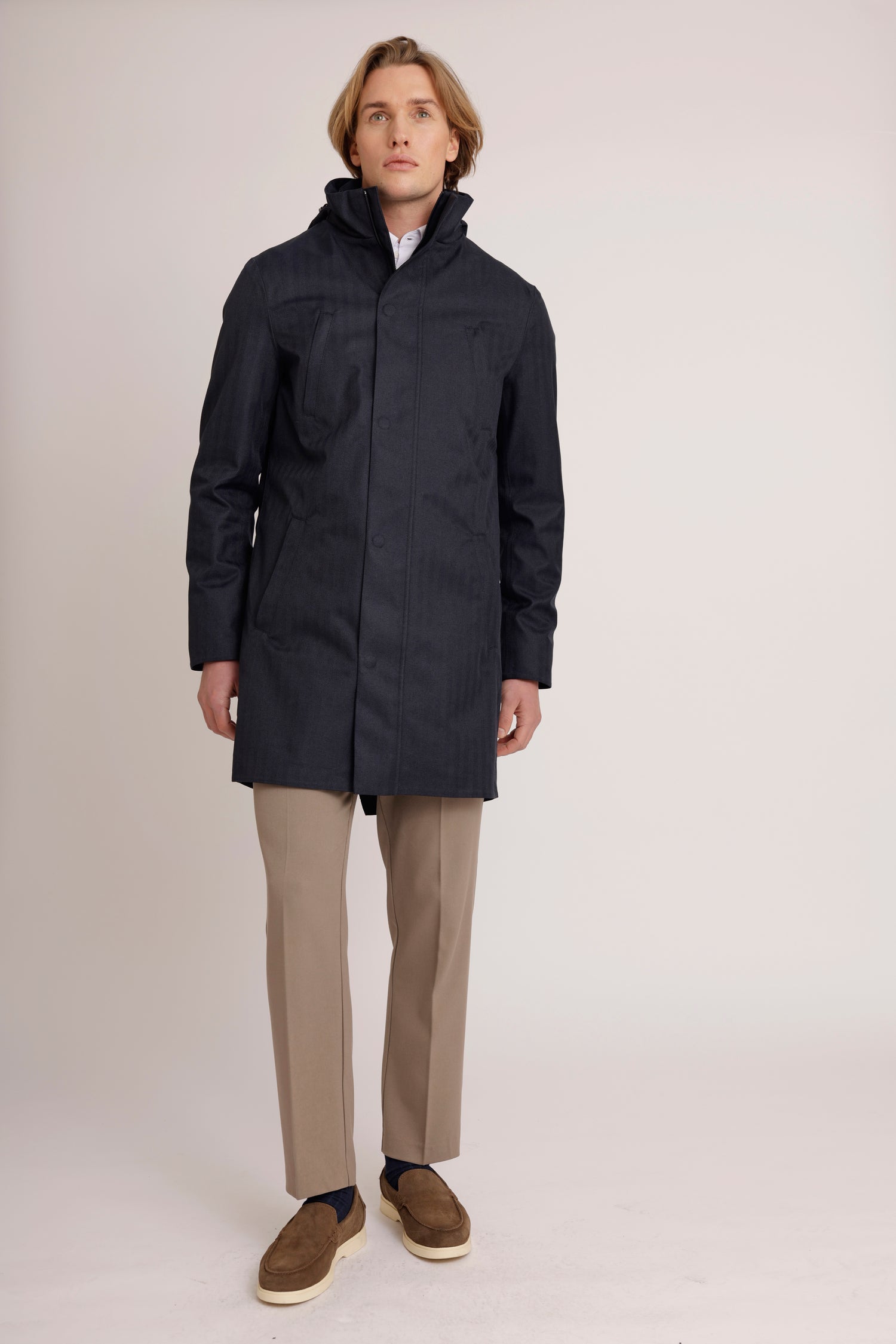 Waterproof Tailored Fit Parka  | Navy Herringbone