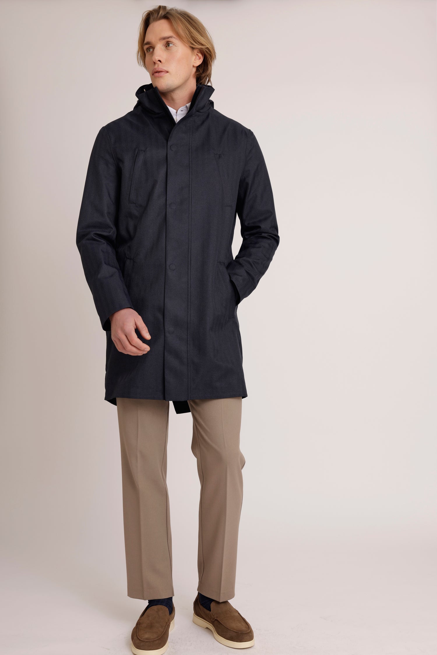 Waterproof Tailored Fit Parka  | Navy Herringbone