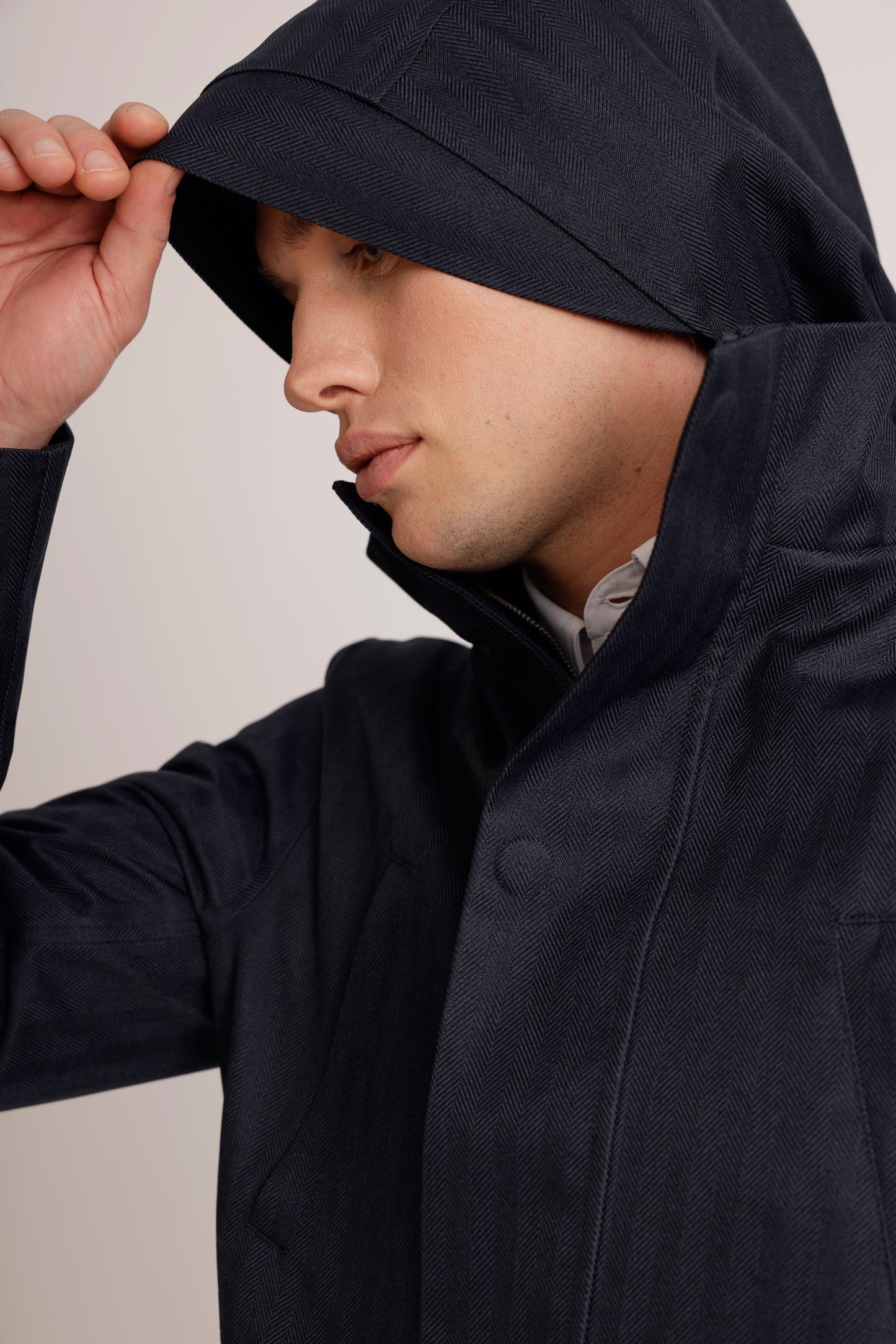 Waterproof Tailored Fit Parka  | Navy Herringbone