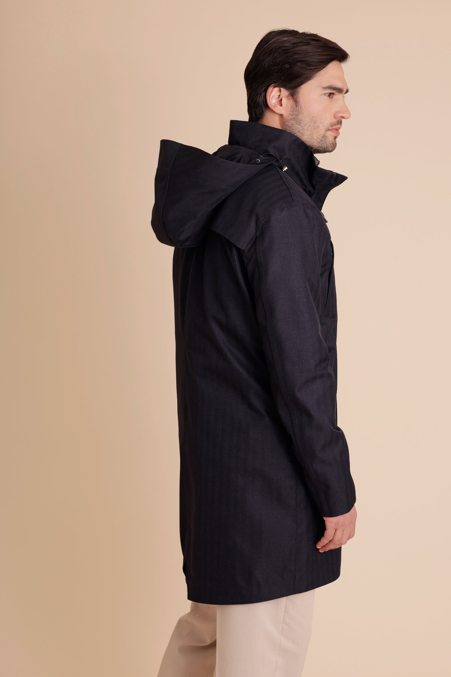 Waterproof Tailored Fit Parka  | Navy Herringbone