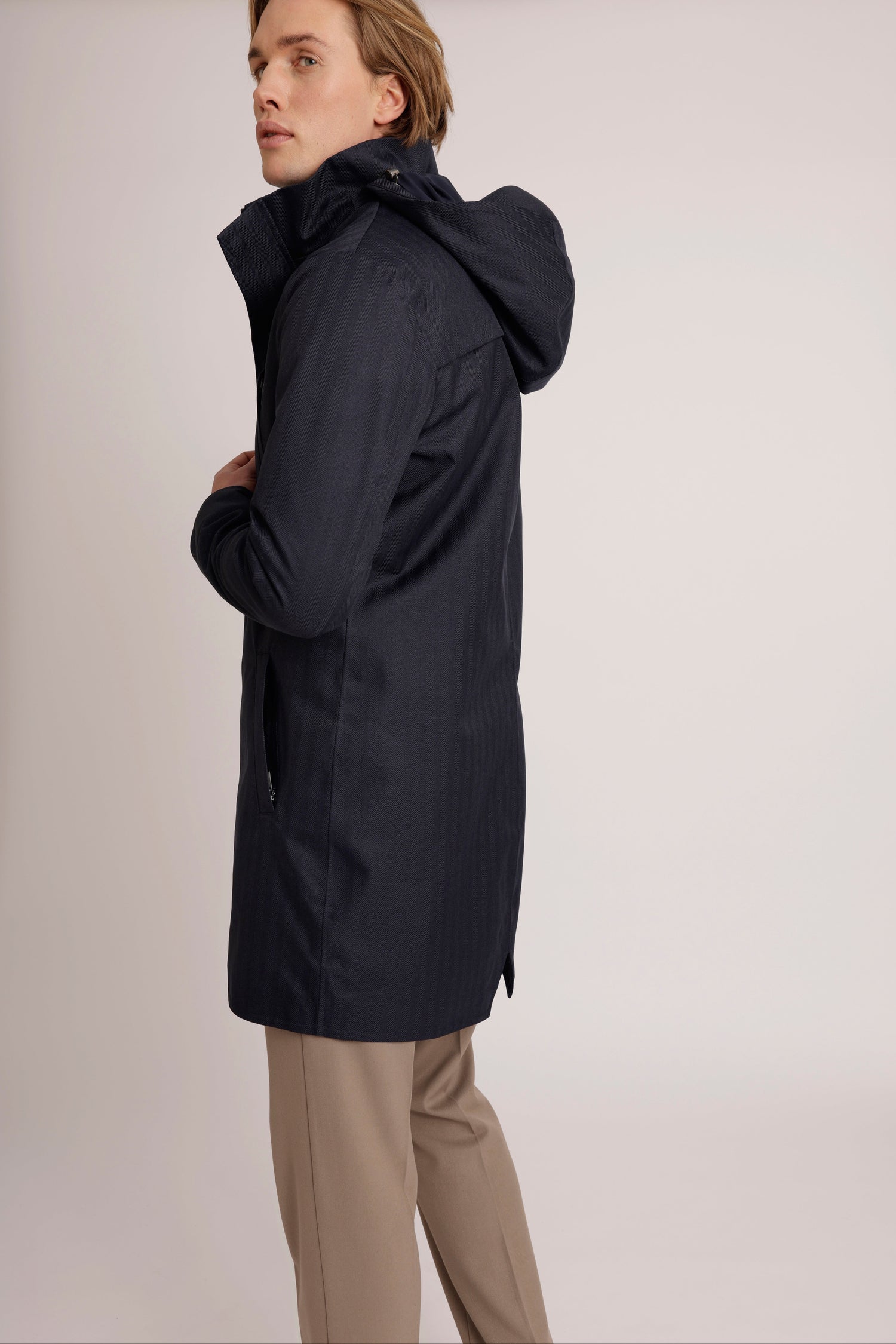 Waterproof Tailored Fit Parka  | Navy Herringbone