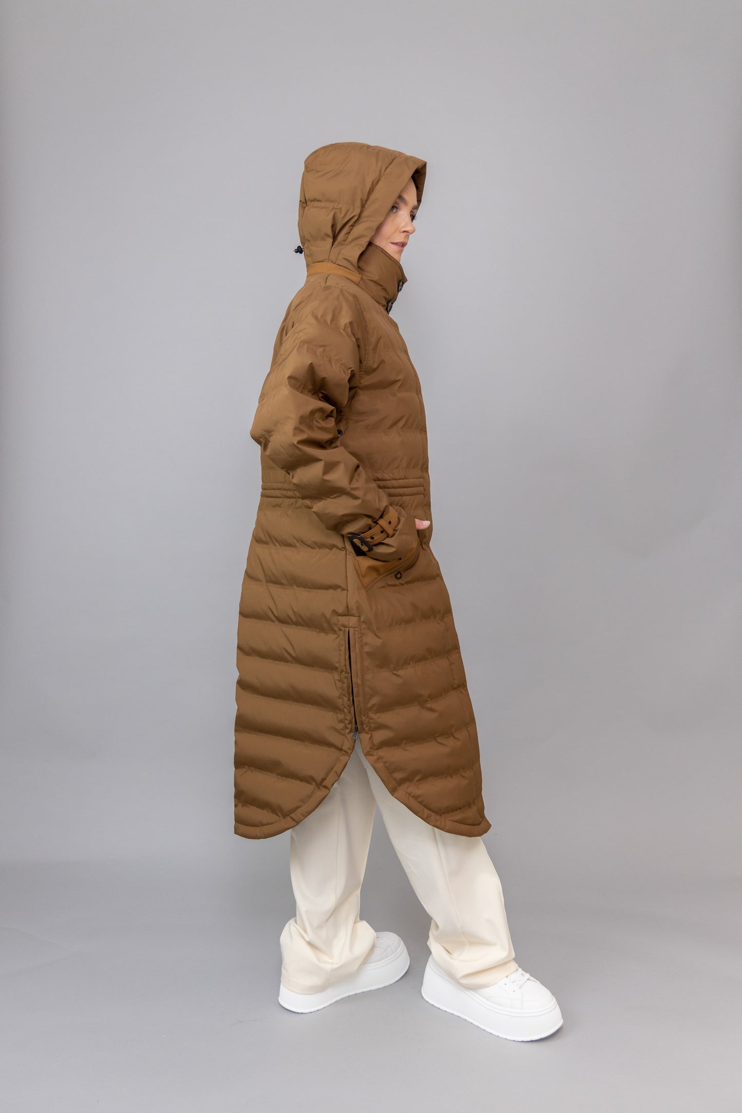 Waterproof Puffer Poncho | Cognac