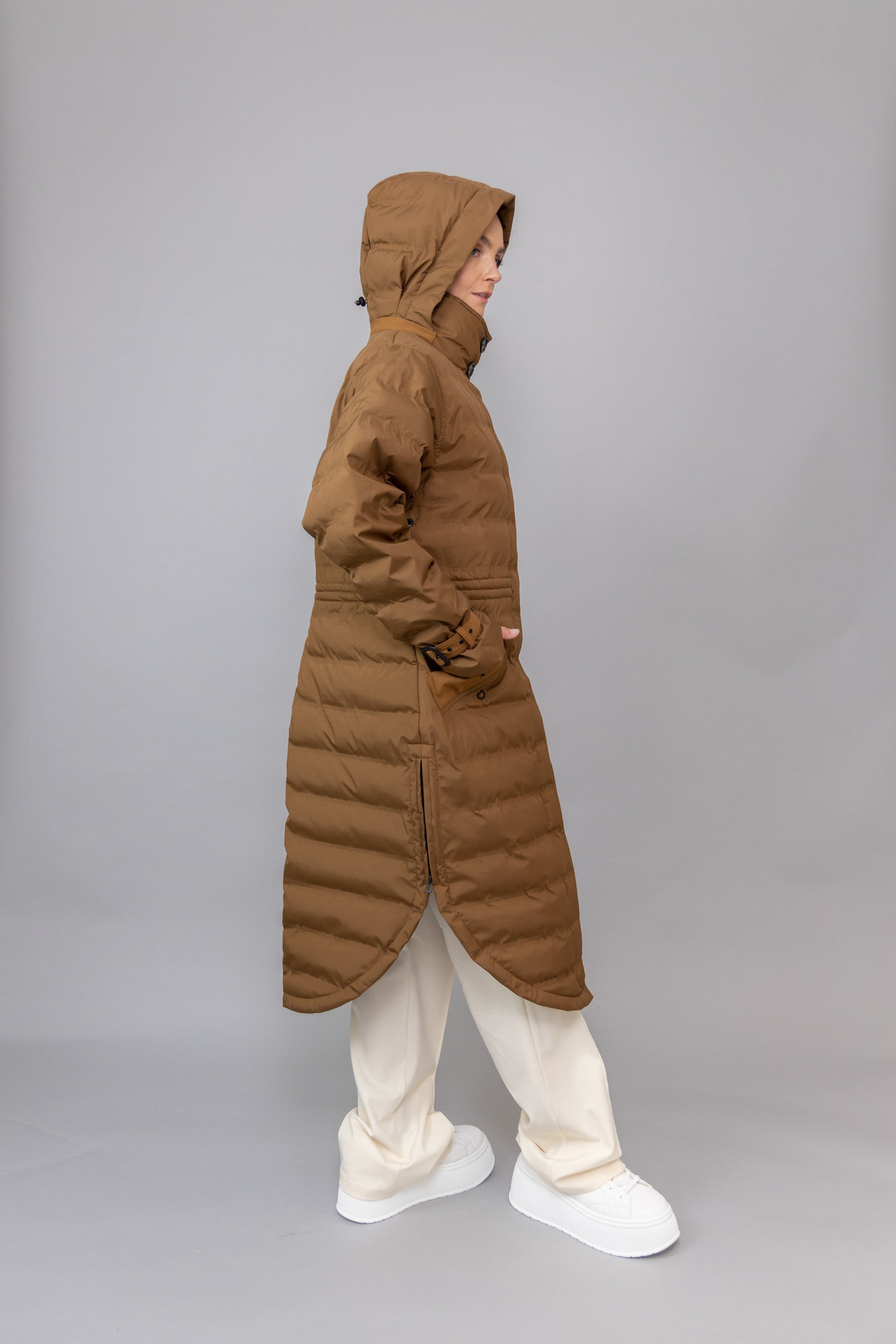 Waterproof Puffer Poncho | Cognac