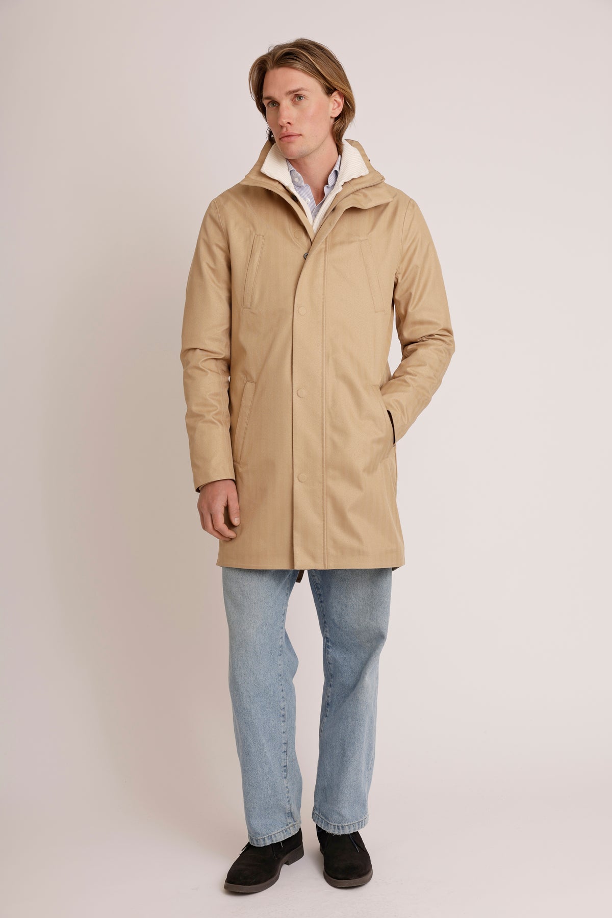 Waterproof Tailored Fit Parka | Beige Herringbone