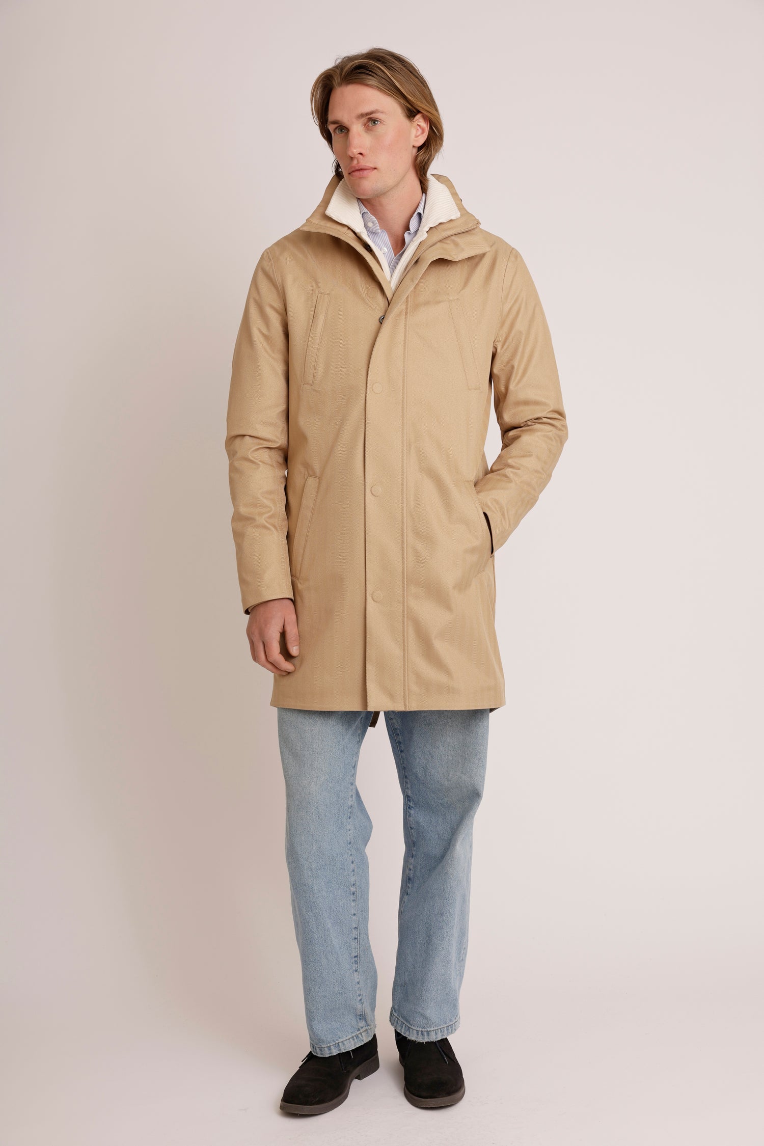 Waterproof Tailored Fit Parka  | Beige Herringbone