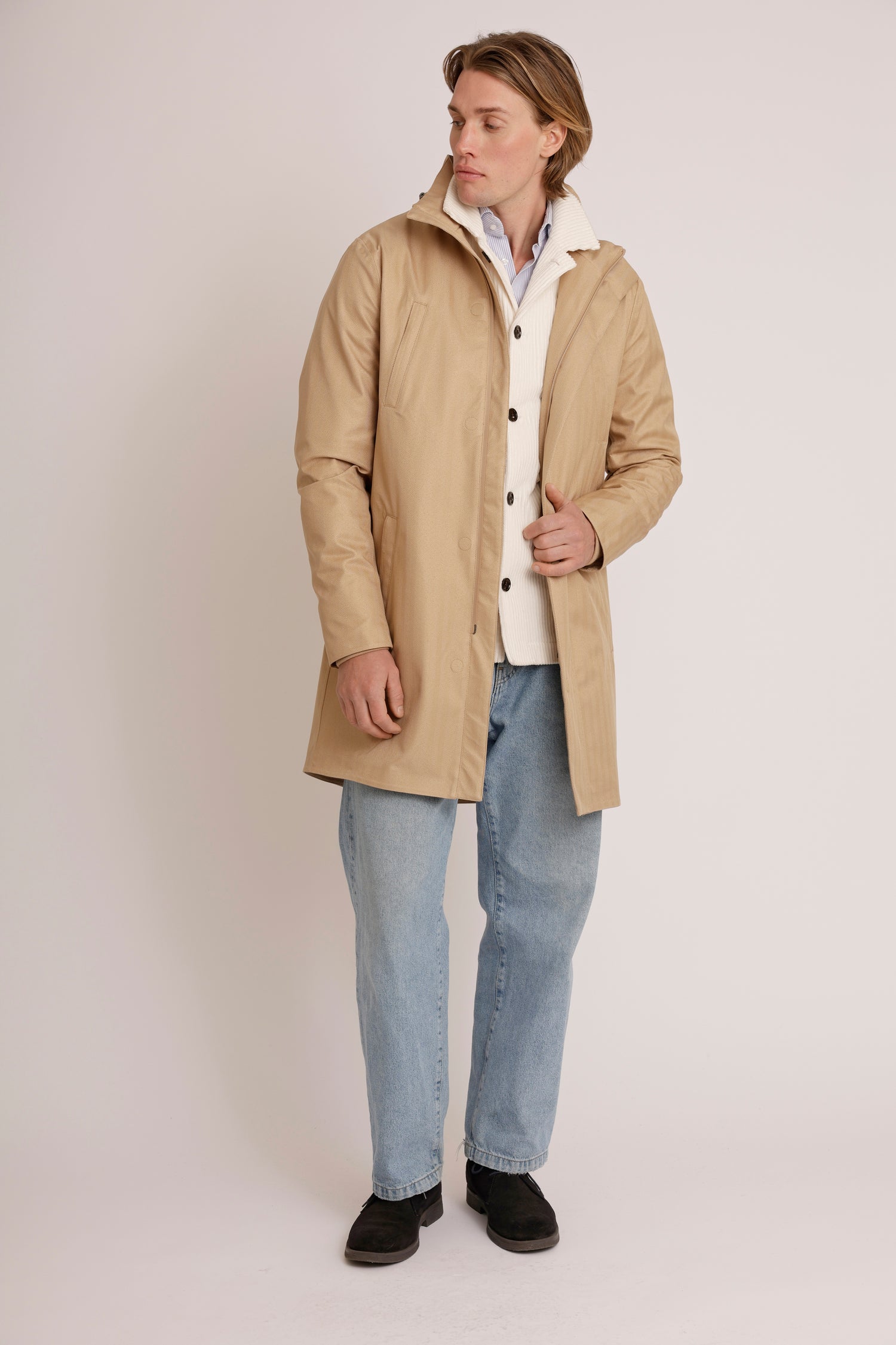 Waterproof Tailored Fit Parka  | Beige Herringbone