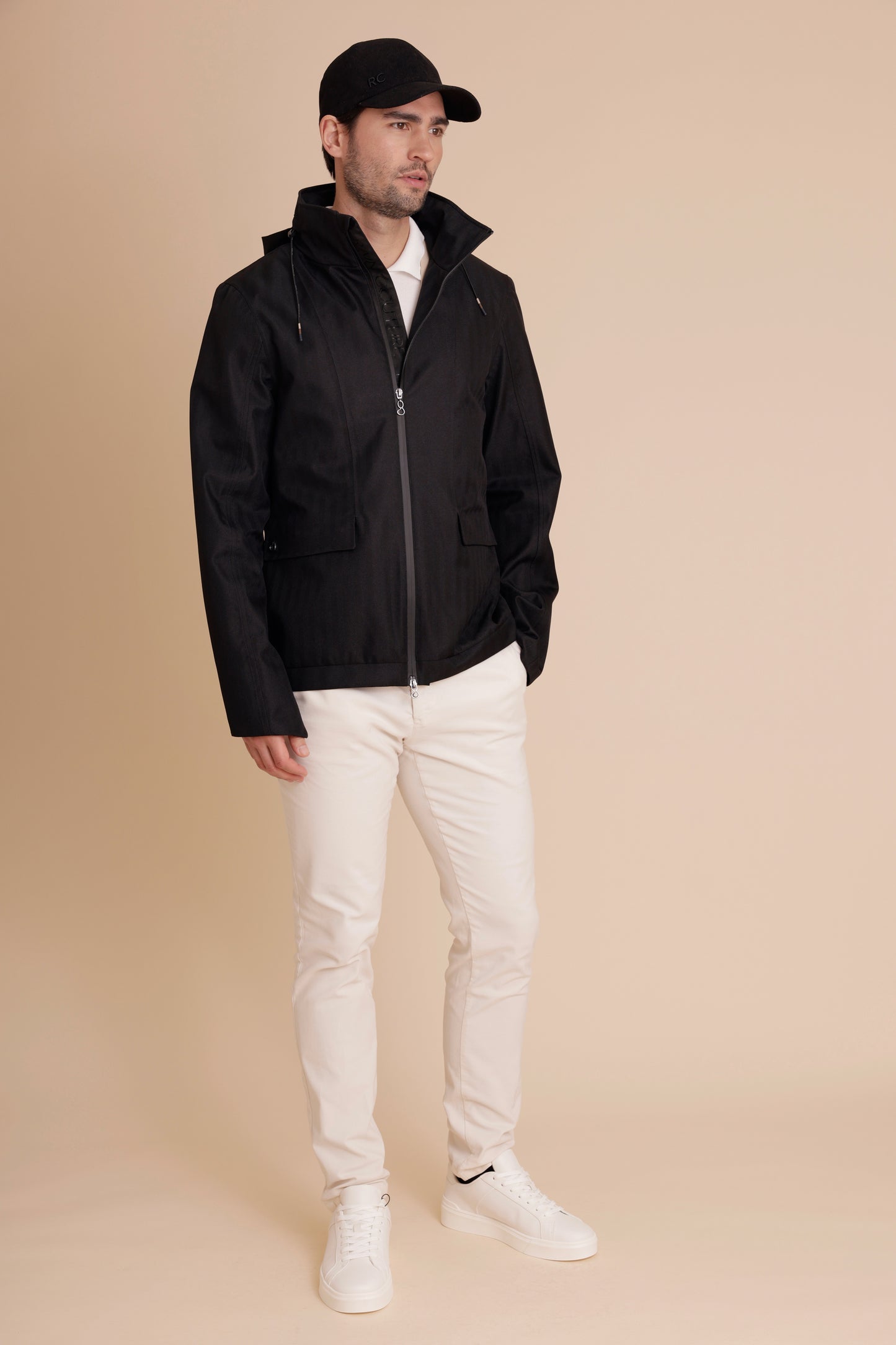 Waterproof Relaxed Fit Short Jacket  | Black Herringbone