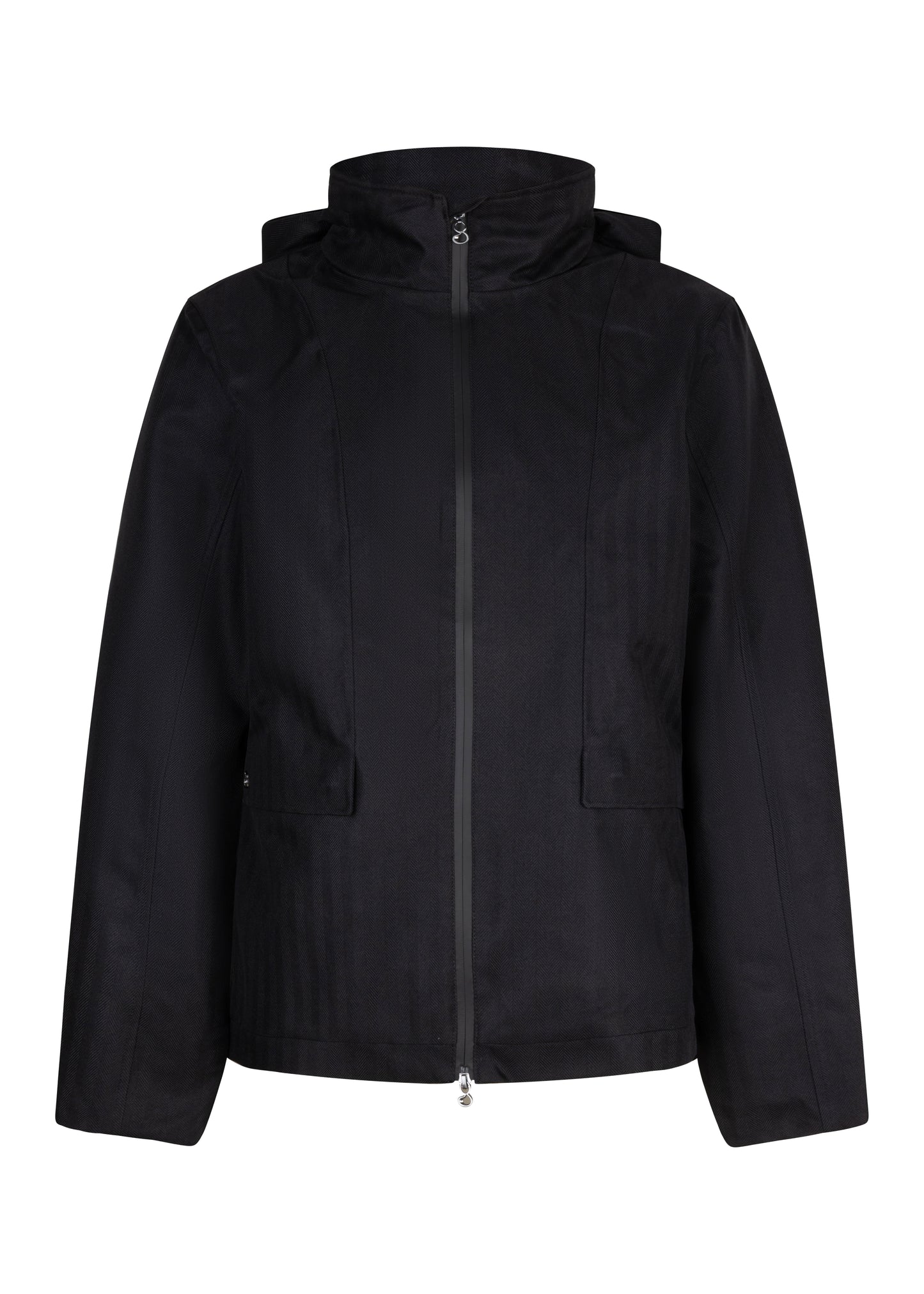 Waterproof Relaxed Fit Short Jacket  | Black Herringbone