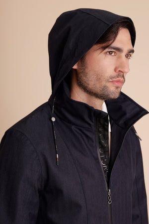 Waterproof Relaxed Fit Short Jacket | Navy Herringbone