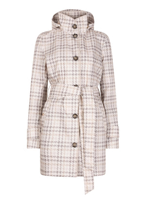 Waterdichte Korte Straight Fit Waistbelt Coat | Monogram Ruit