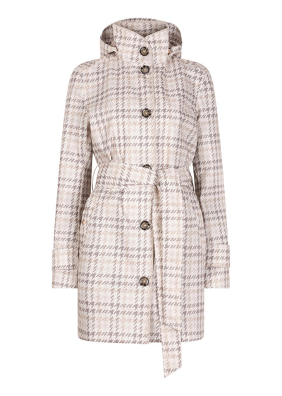 Waterdichte Korte Straight Fit Waistbelt Coat | Monogram Ruit