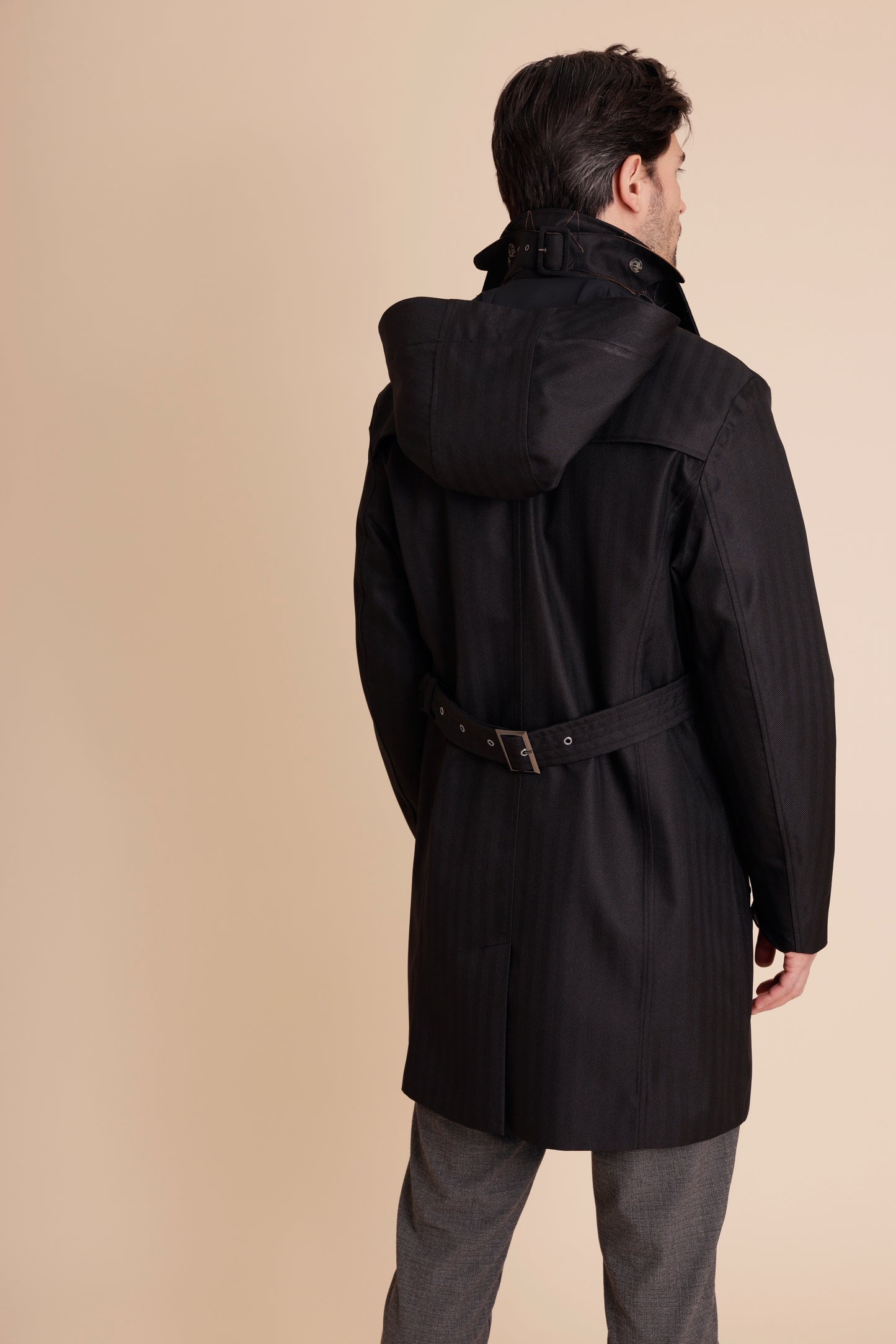 Waterproof Straight Fit Trenchcoat  | Black Herringbone