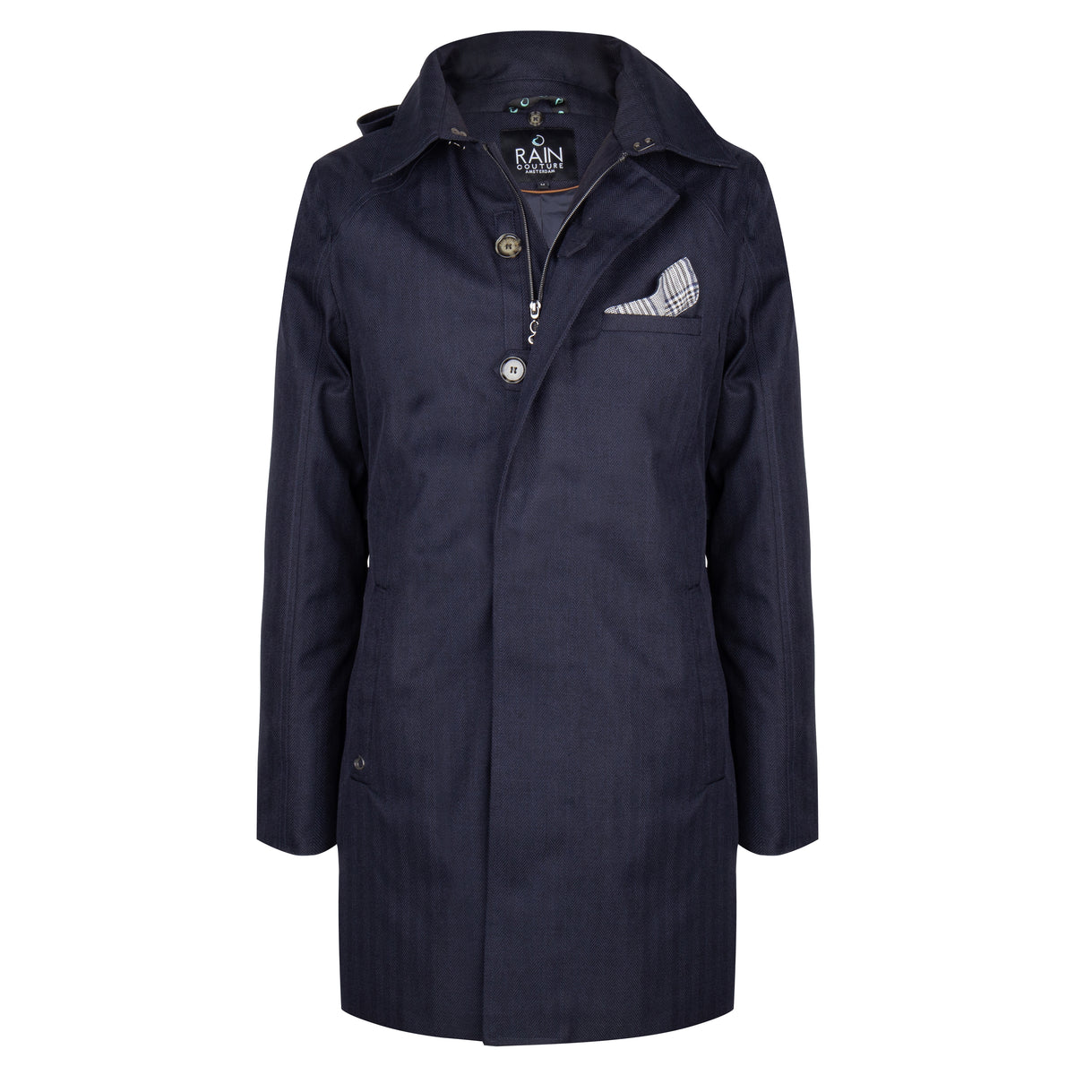 Waterdichte Straight Fit Trenchcoat | Navy Visgraat