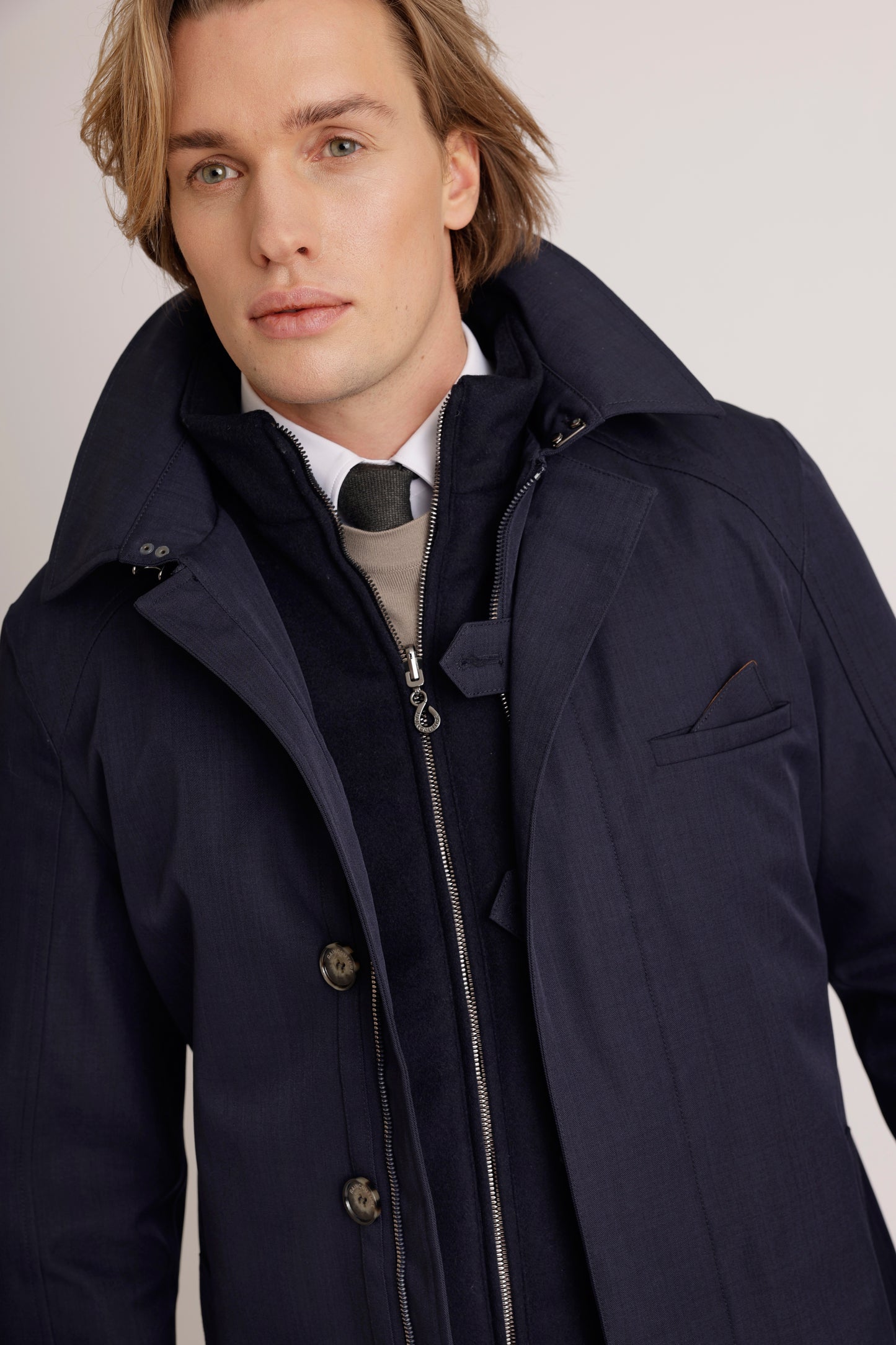 Waterproof Straight Fit Trenchcoat  | Navy Melange