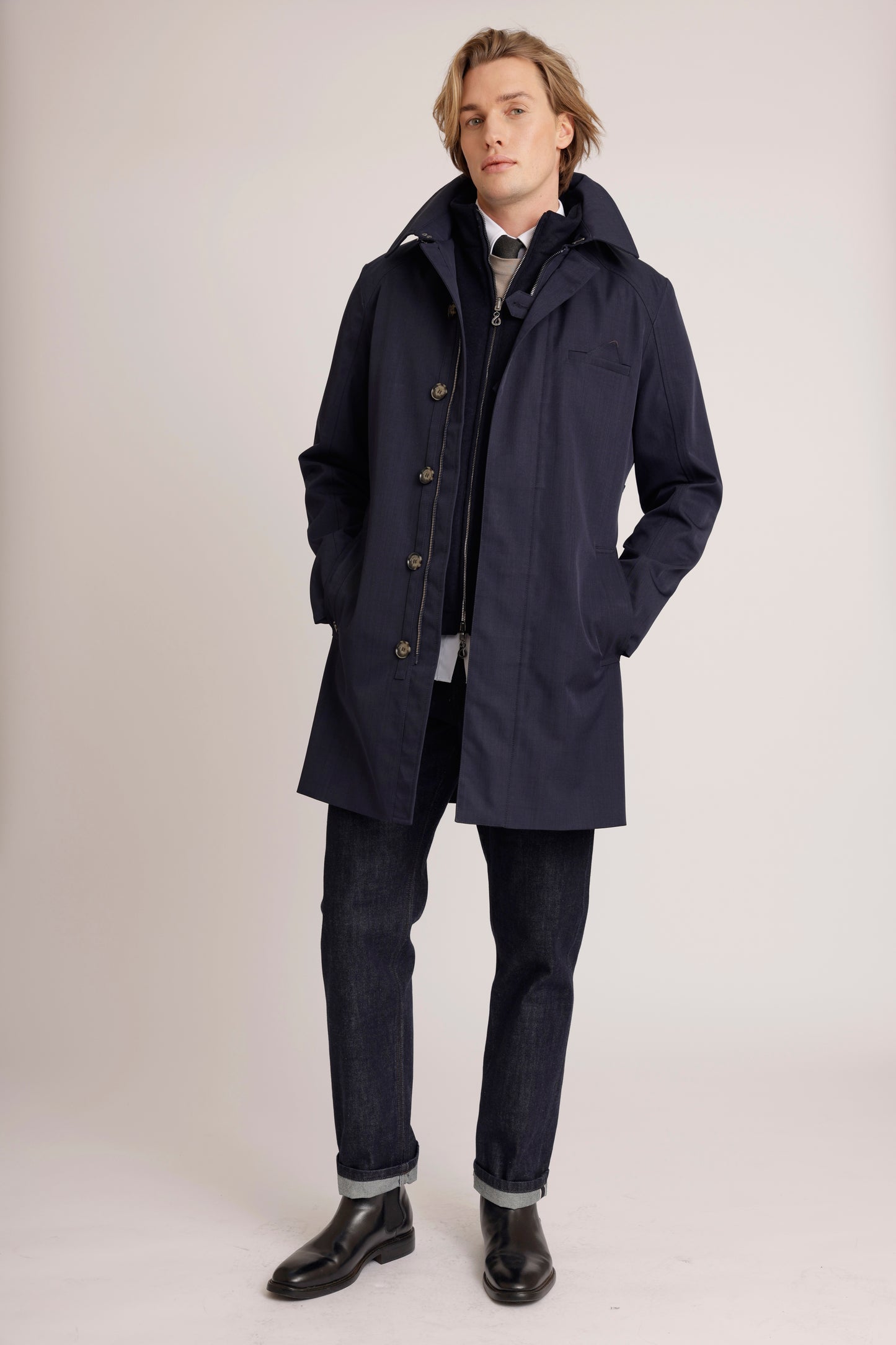 Waterproof Straight Fit Trenchcoat  | Navy Melange