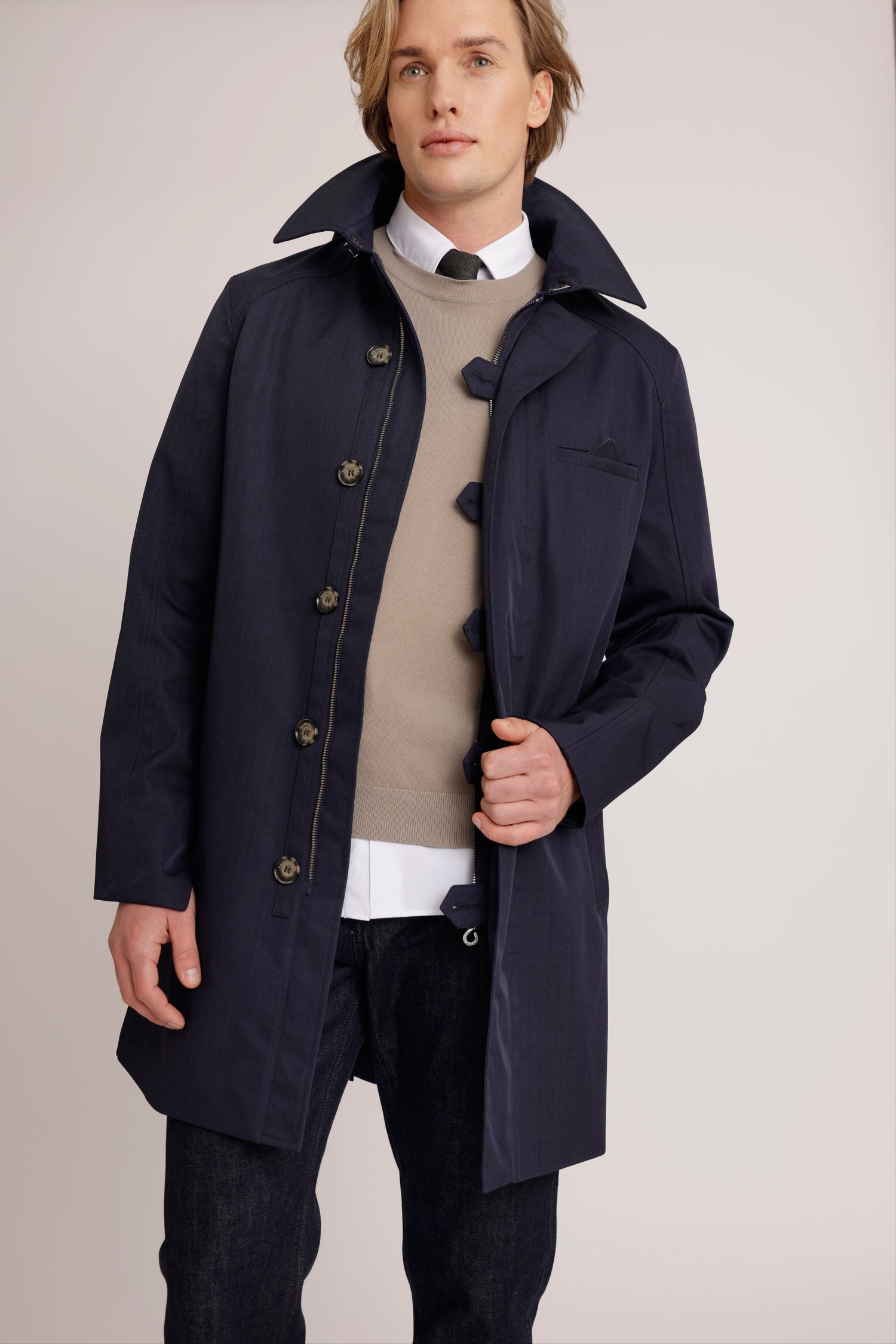 Waterproof Straight Fit Trenchcoat  | Navy Melange