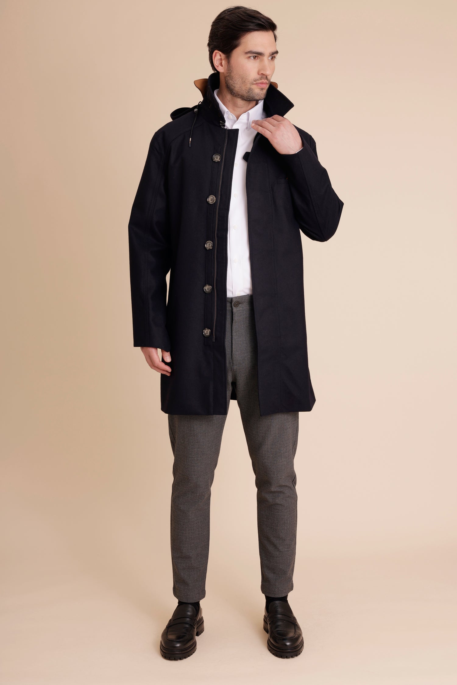 Waterproof Straight Fit Trenchcoat  | Navy Wool