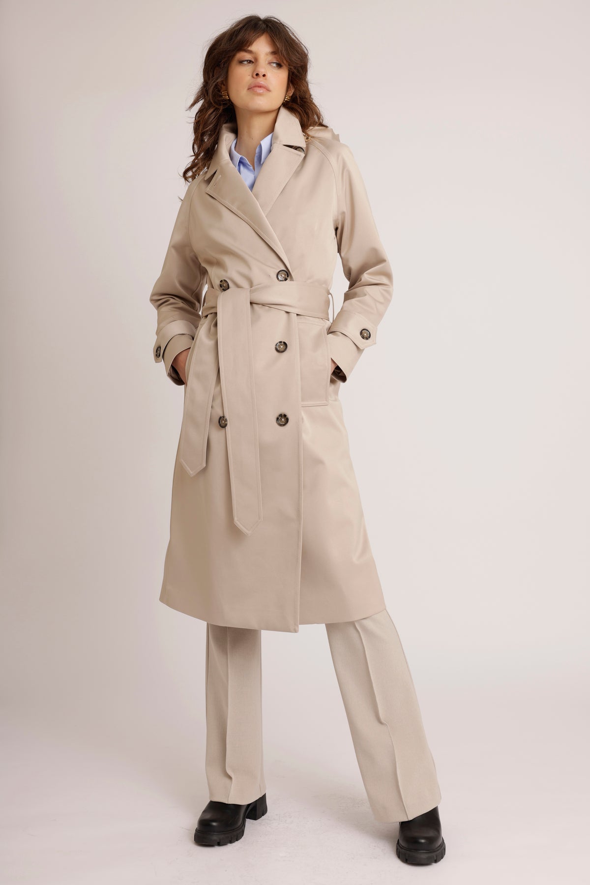 Waterproof Straight-Fit Trenchcoat | Beige Satin