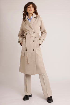 Waterproof Straight-Fit Trenchcoat | Beige Satin