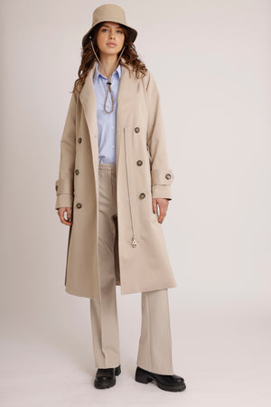 Waterproof Straight-Fit Trenchcoat | Beige Satin